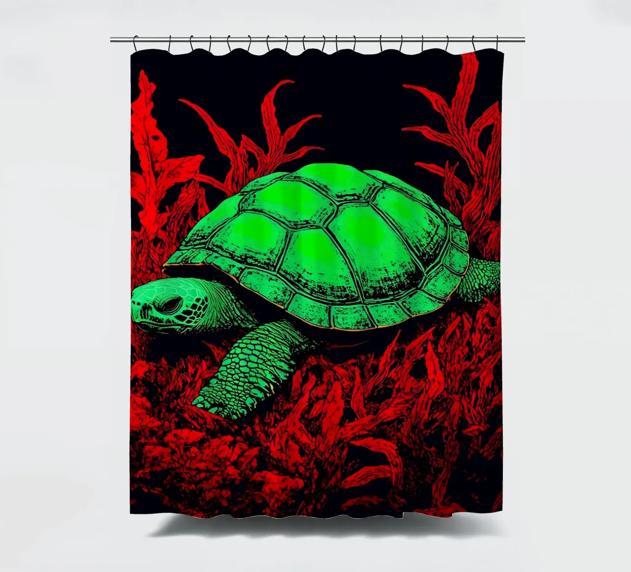 Turtle In Coral - Pop Art shower curtain by ColorCrash Gallery
