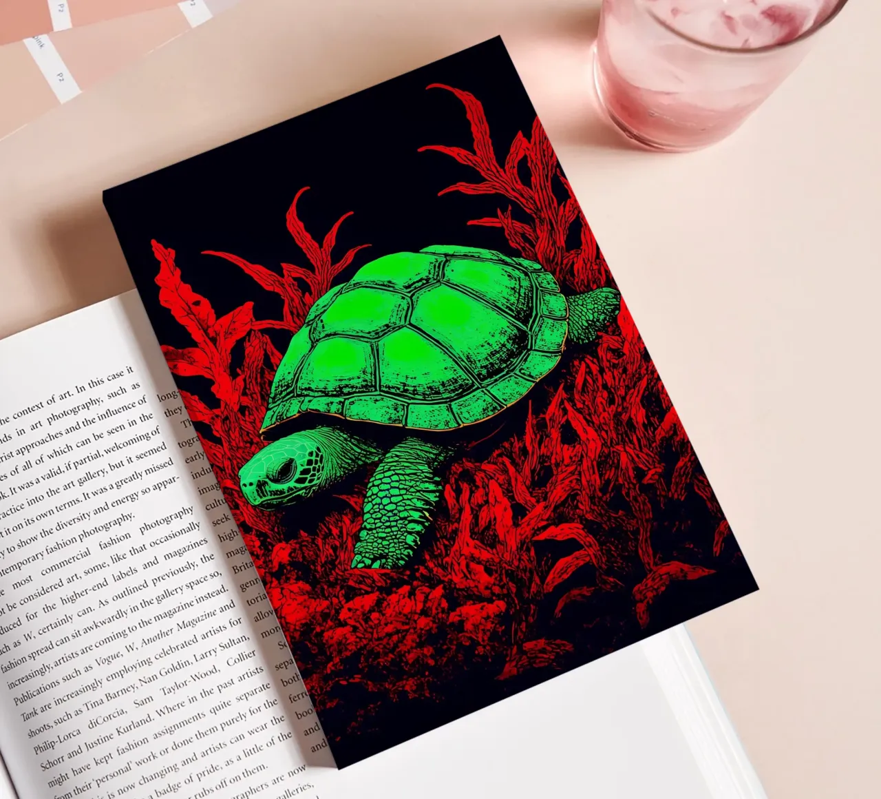 Turtle In Coral - Pop Art notebook by ColorCrash Gallery