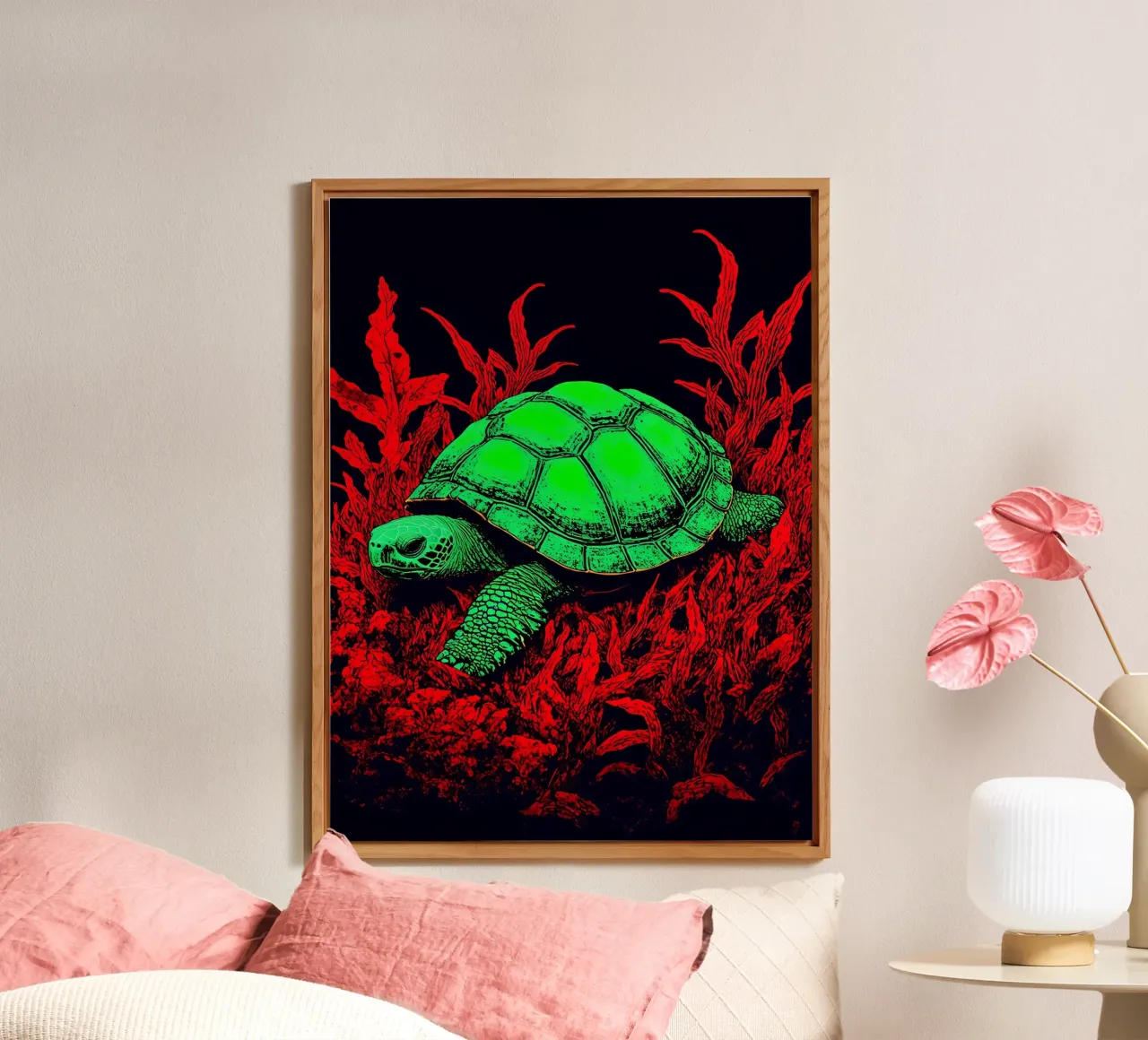 Turtle In Coral - Pop Art alu-dibond by ColorCrash Gallery