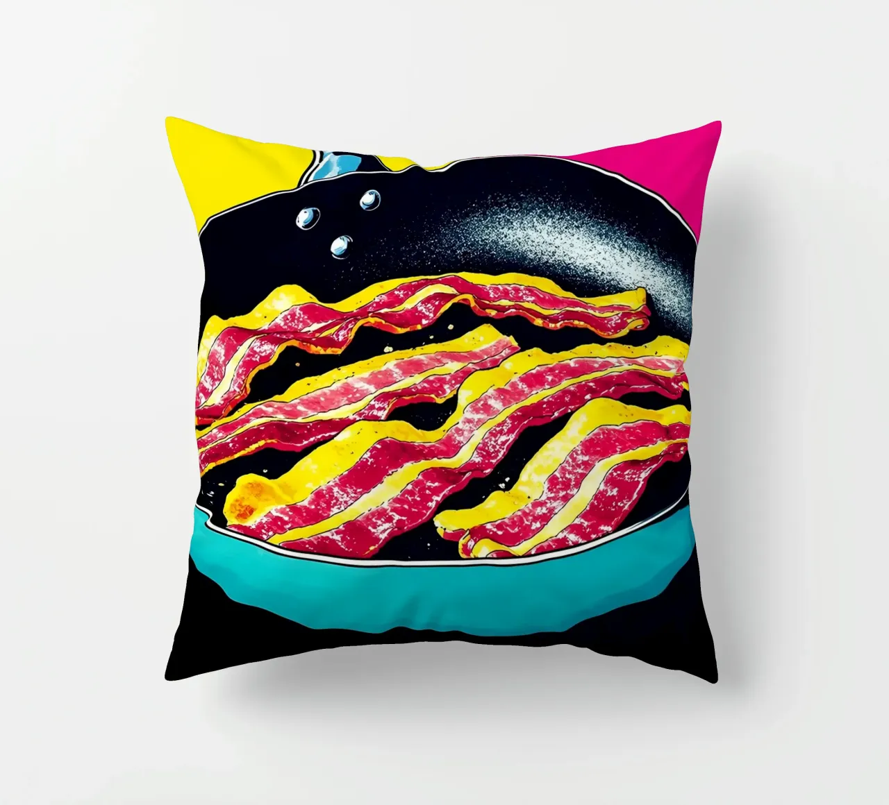 Bacon Frying Pan - Pop Art decorative cushion by ColorCrash Gallery