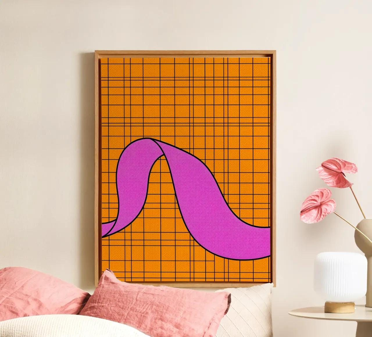 Gebogen lijnen op raster - Pop-art canvas met Baklijst van ColorCrash Gallery