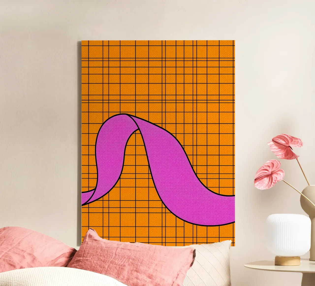 Gebogen lijnen op raster - Pop-art canvas met Baklijst van ColorCrash Gallery