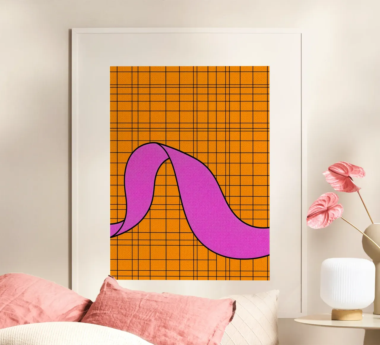 Linee curve su griglia - Pop Art poster con telaio in plastica da ColorCrash Gallery