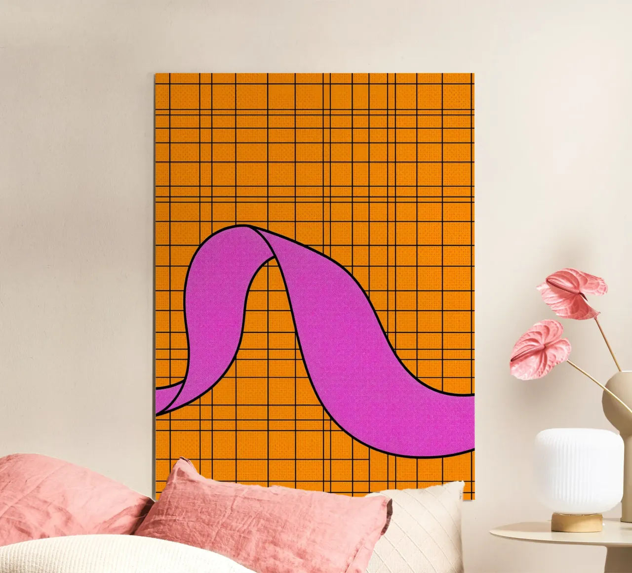 Linee curve su griglia - Pop Art poster con telaio in plastica da ColorCrash Gallery
