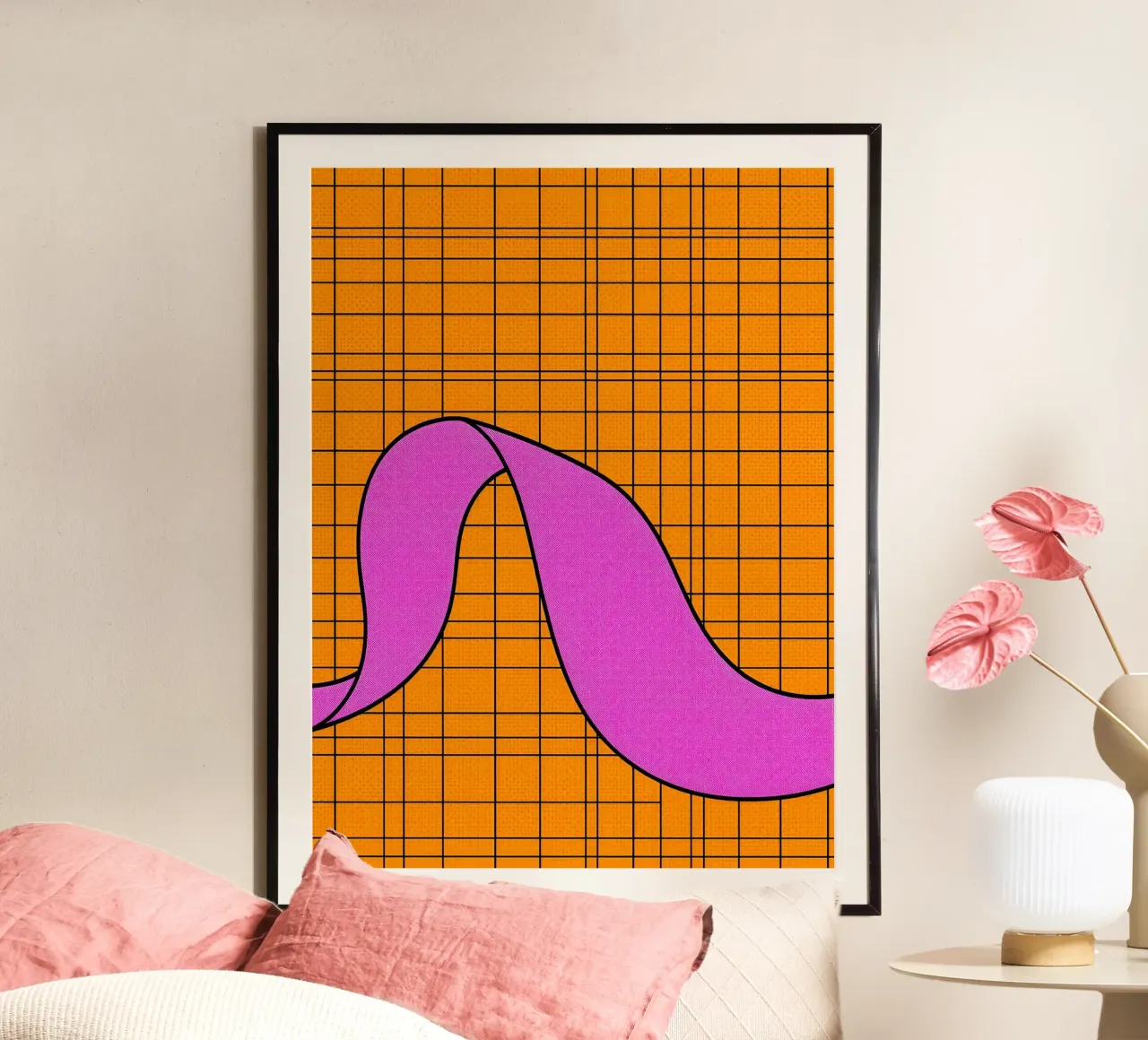Linee curve su griglia - Pop Art poster con telaio in plastica da ColorCrash Gallery