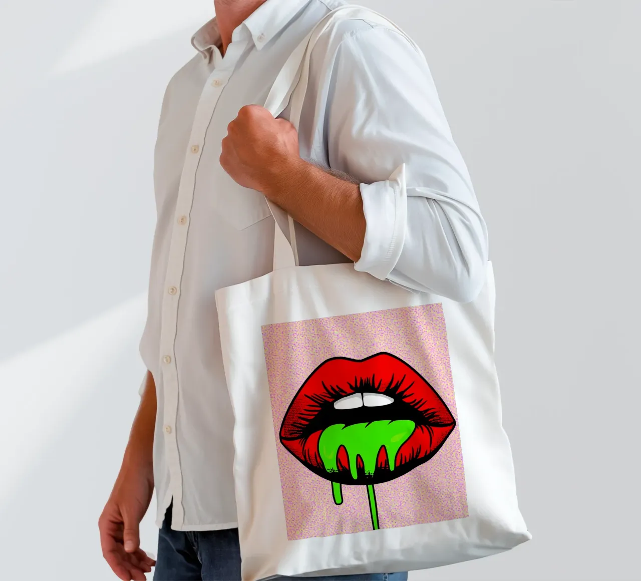 Druipende lippen - Pop-art jute draagtas van ColorCrash Gallery