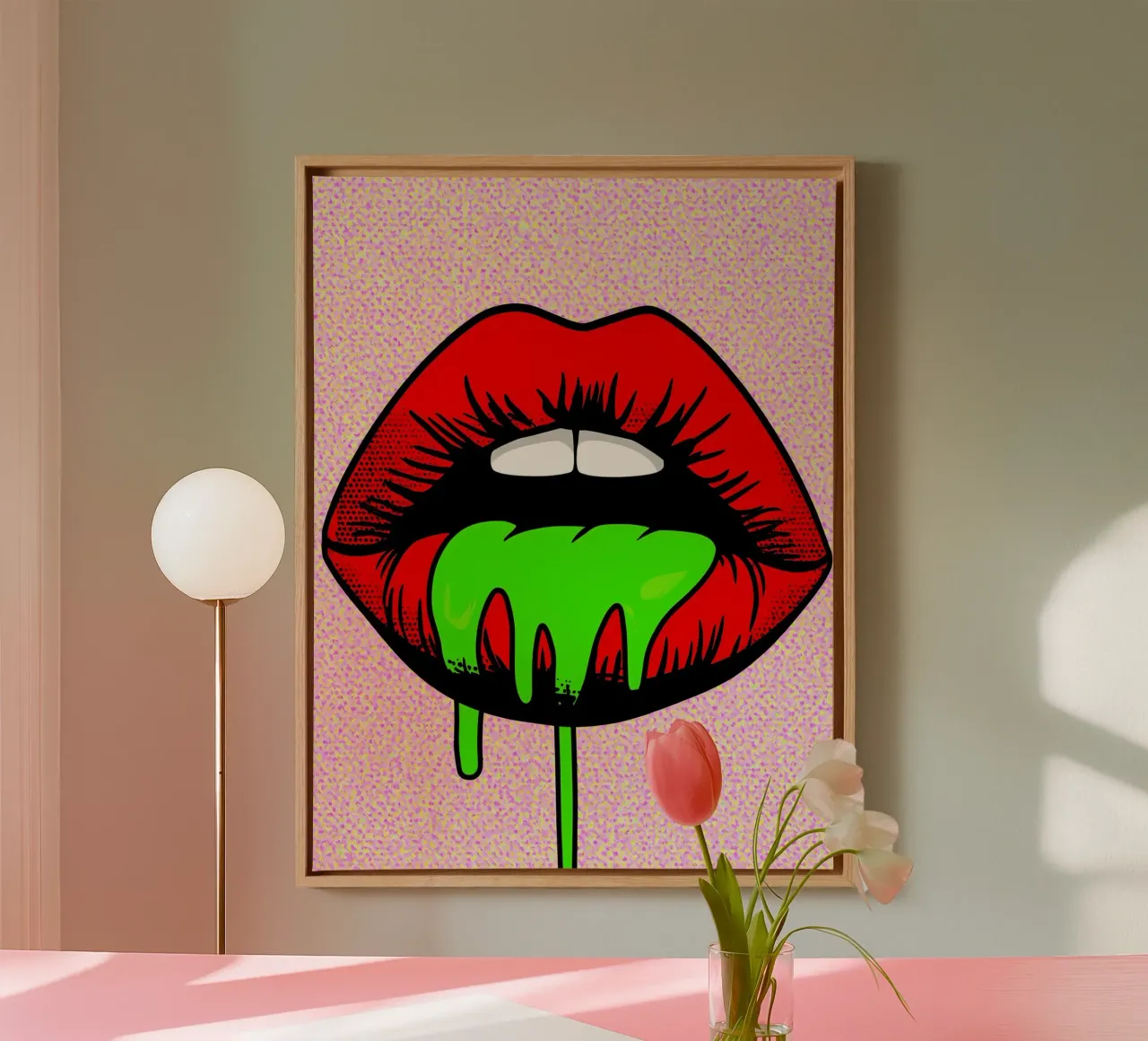 Labbra che gocciolano - Pop Art tela con Cornice a cassetta da ColorCrash Gallery