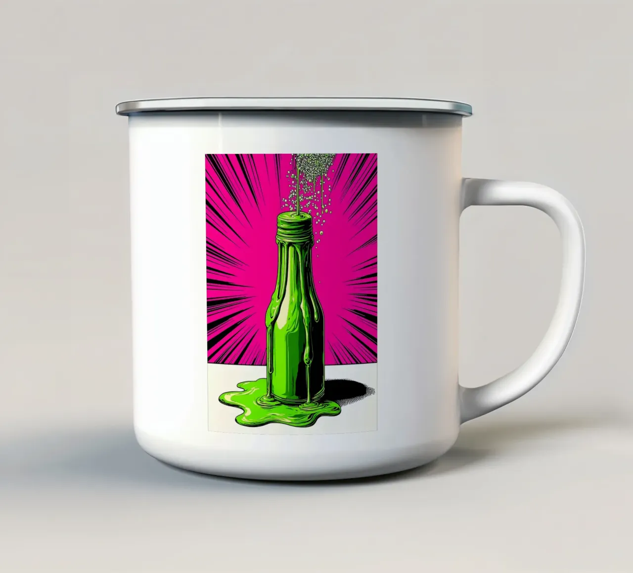 Bottiglia che gocciola - Pop Art tazza in smalto da ColorCrash Gallery