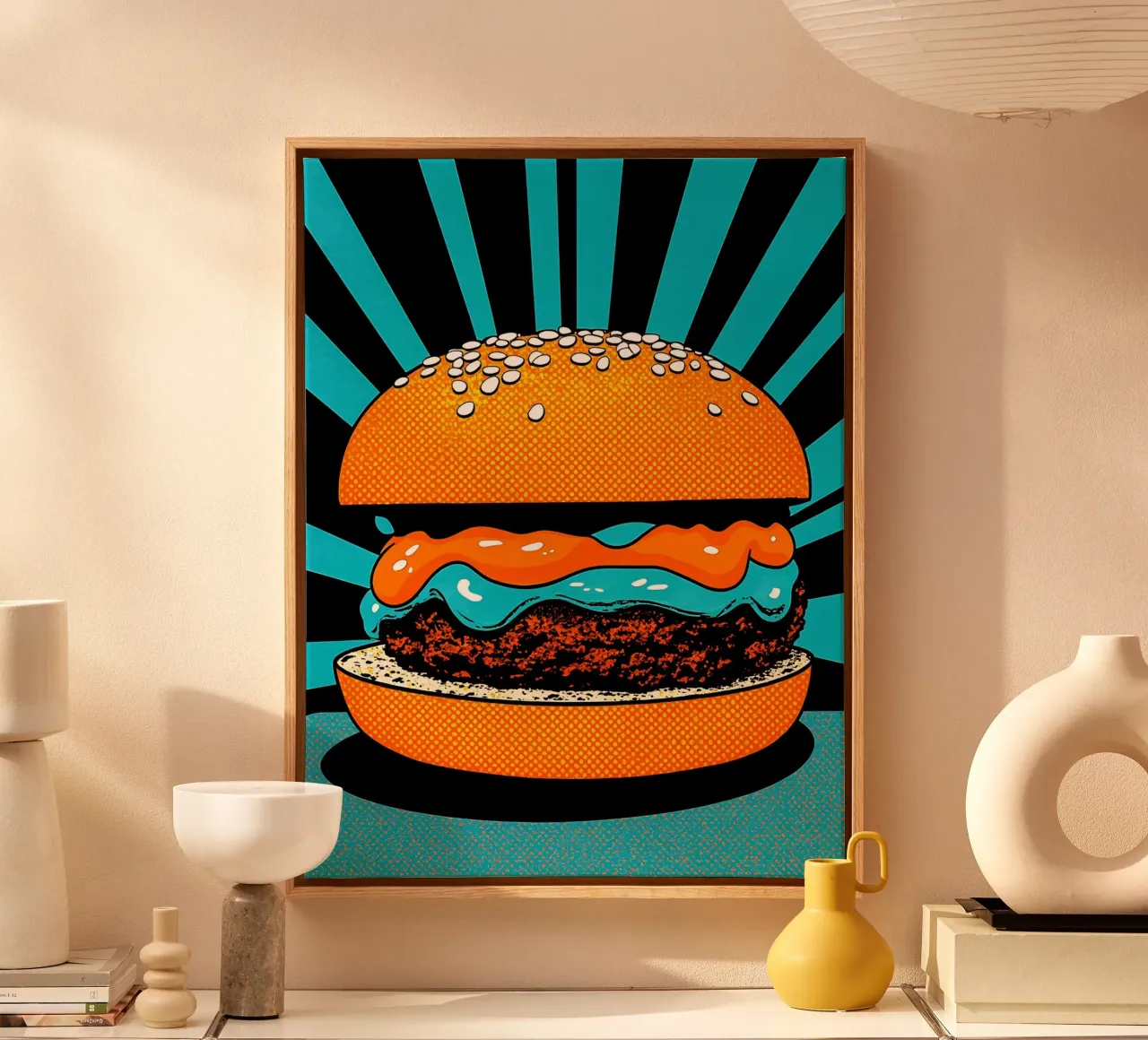 Hamburger - Pop Art tela con Cornice a cassetta da ColorCrash Gallery