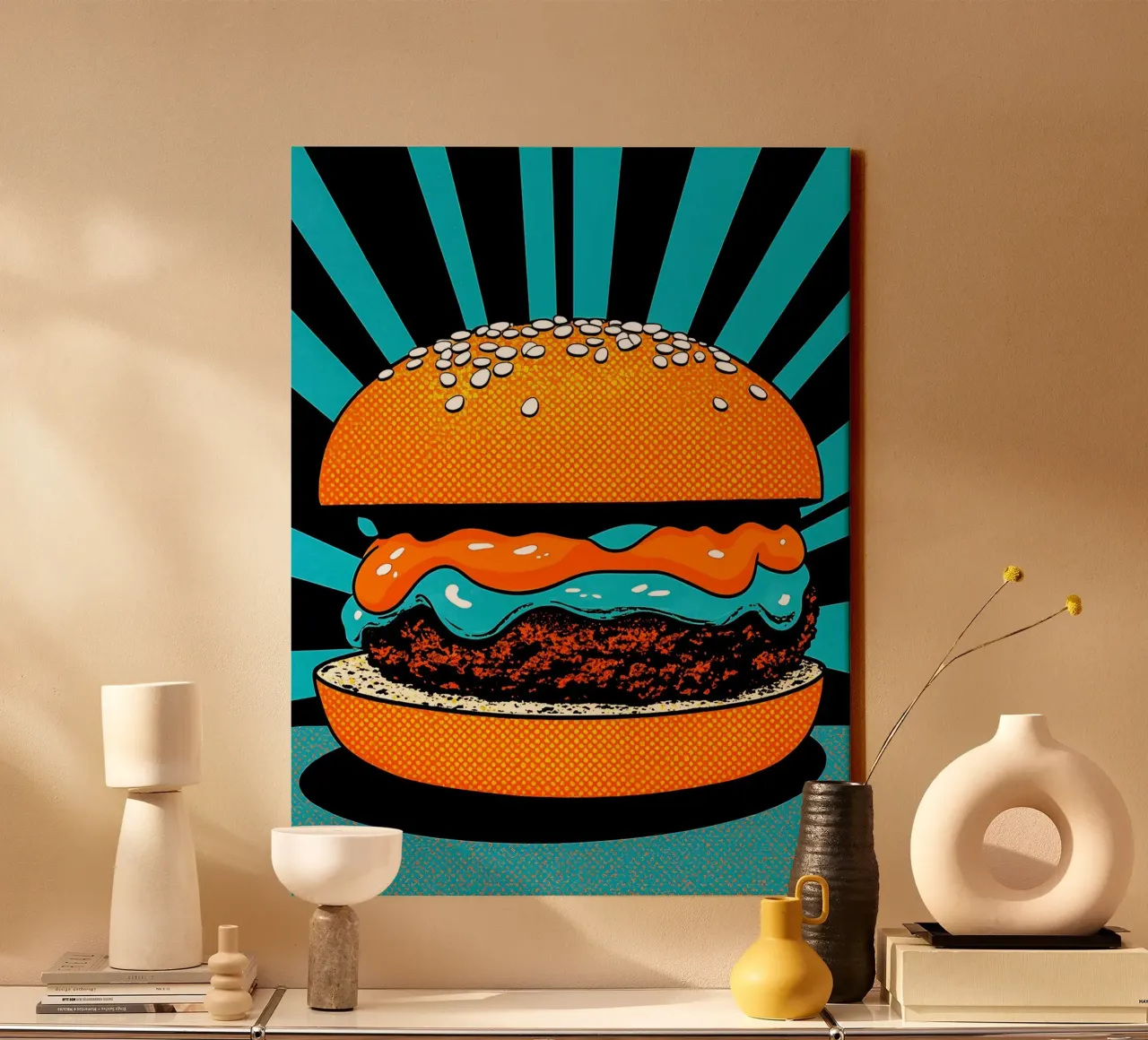 Hamburger - Pop Art tela con Cornice a cassetta da ColorCrash Gallery