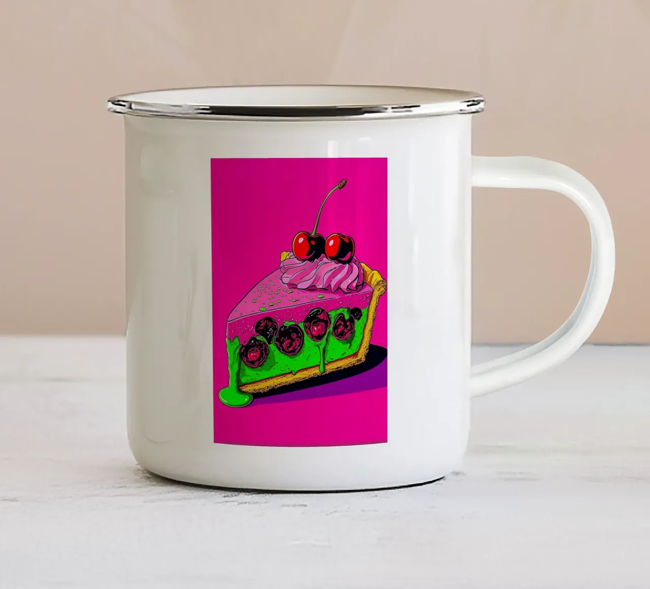 Torta di ciliegie - Pop Art tazza in smalto da ColorCrash Gallery