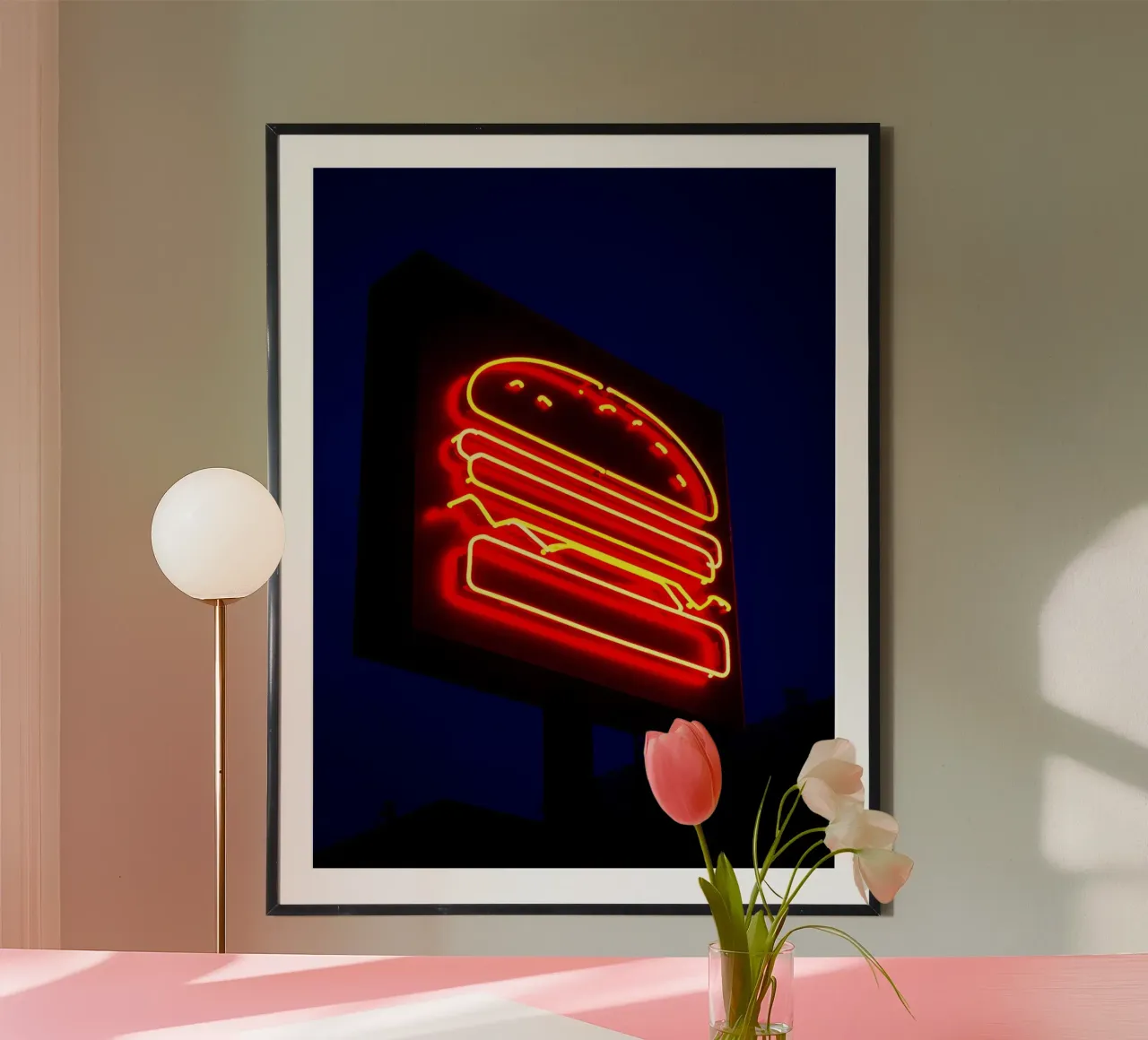 Burger - Pop Art poster con telaio in legno da ColorCrash Gallery