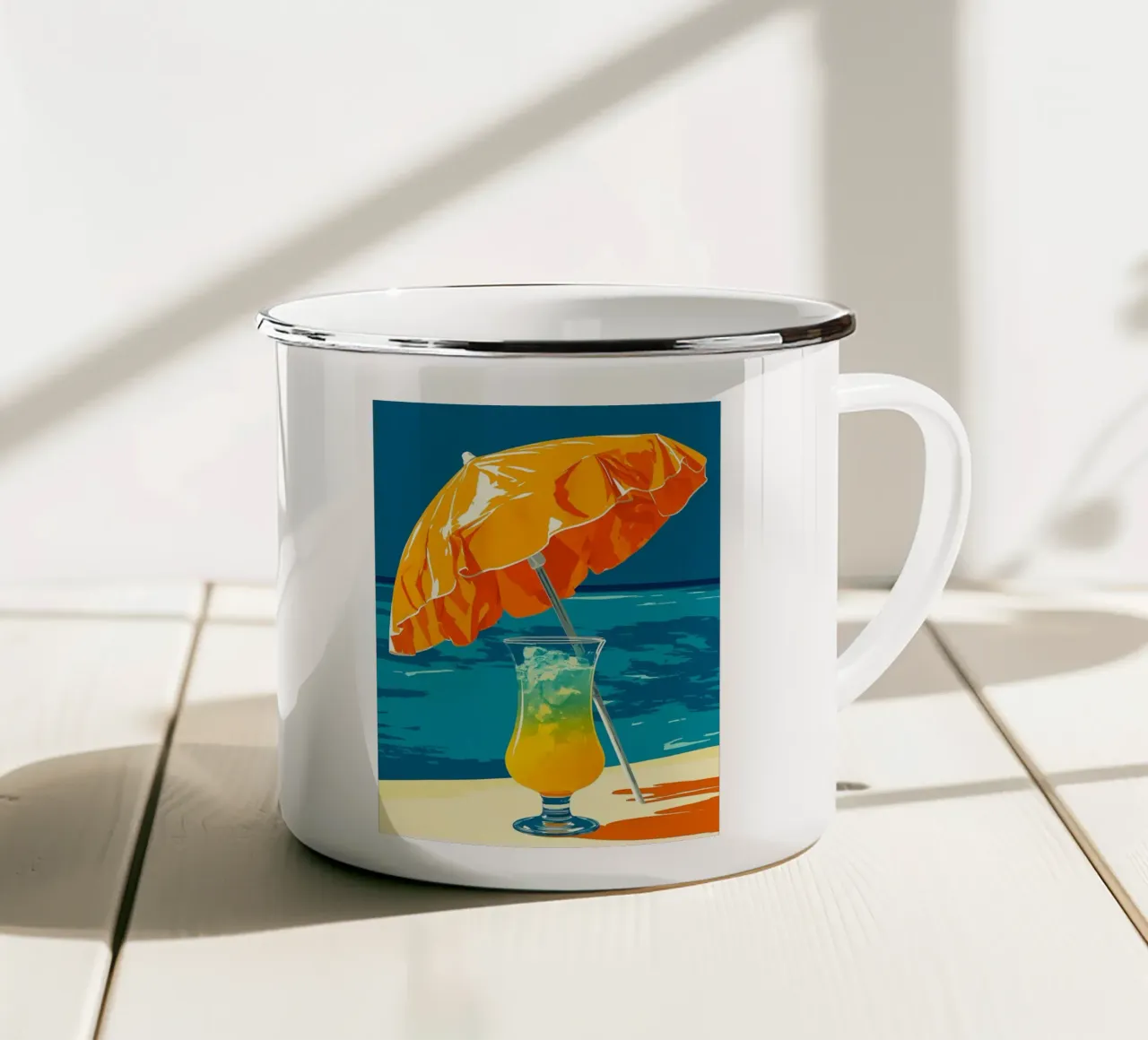 Bere in spiaggia - Pop Art tazza in smalto da ColorCrash Gallery
