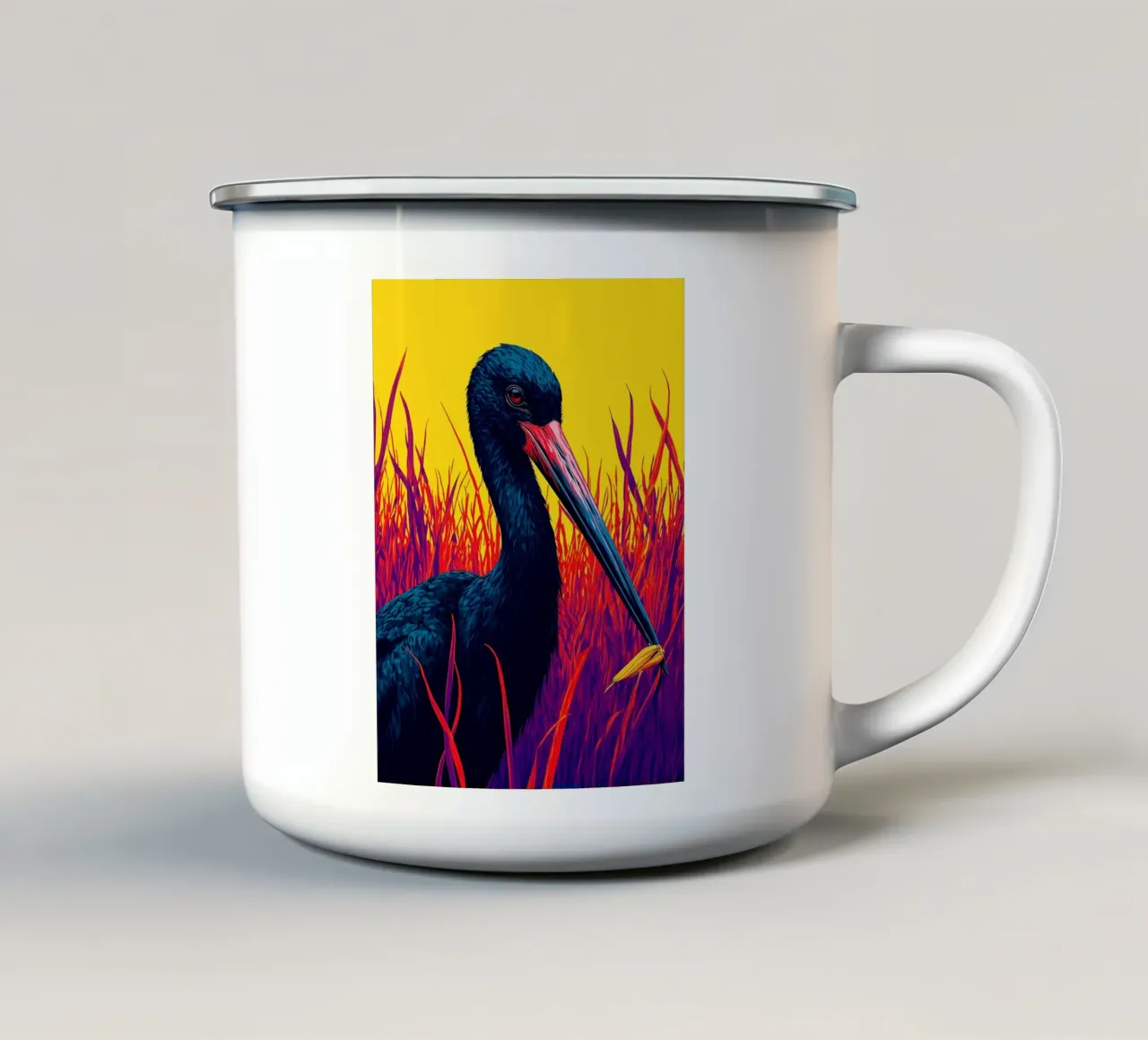 Cicogna nera - Pop Art tazza in smalto da ColorCrash Gallery