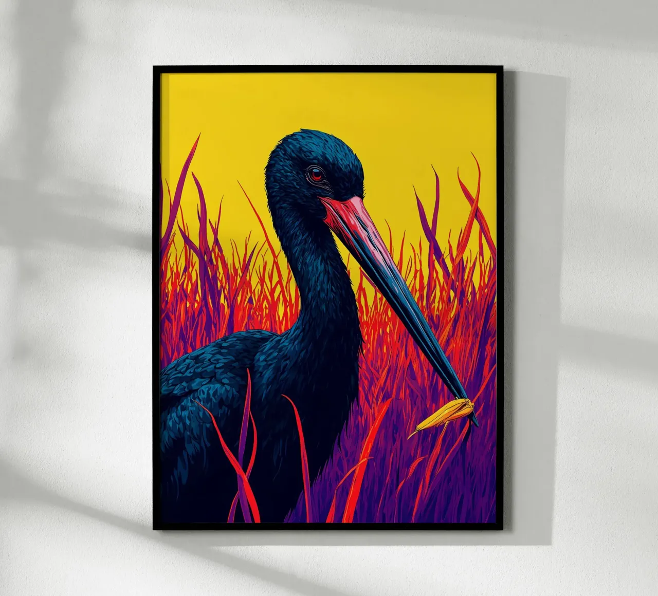 Cicogna nera - Pop Art poster con telaio in alluminio da ColorCrash Gallery