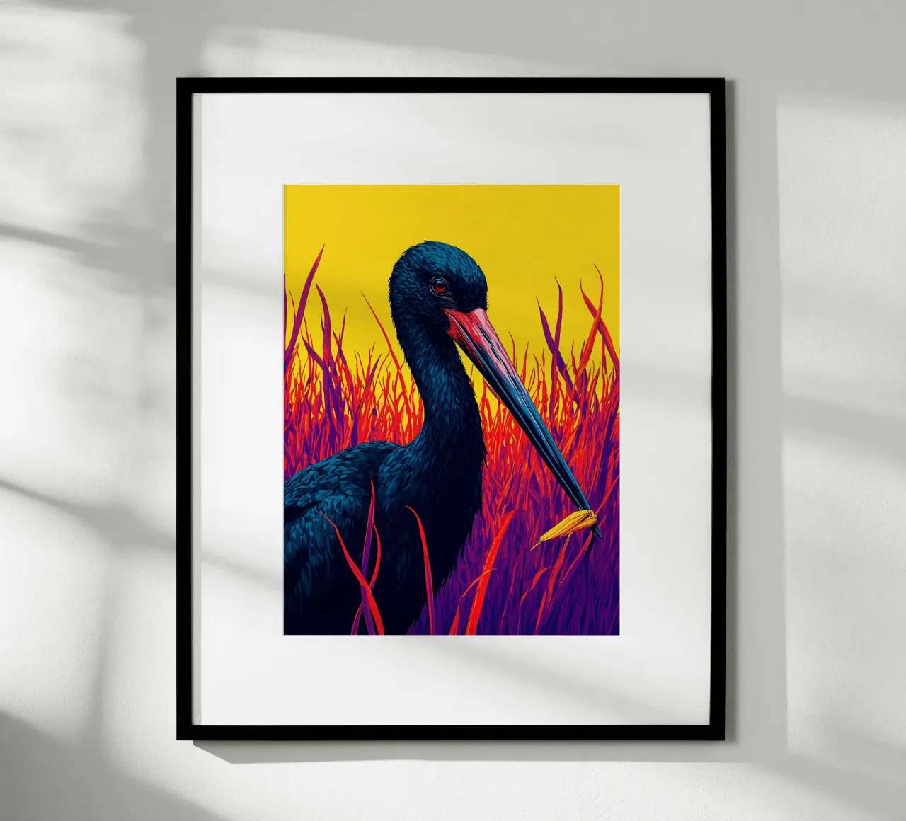Cicogna nera - Pop Art poster con telaio in alluminio da ColorCrash Gallery