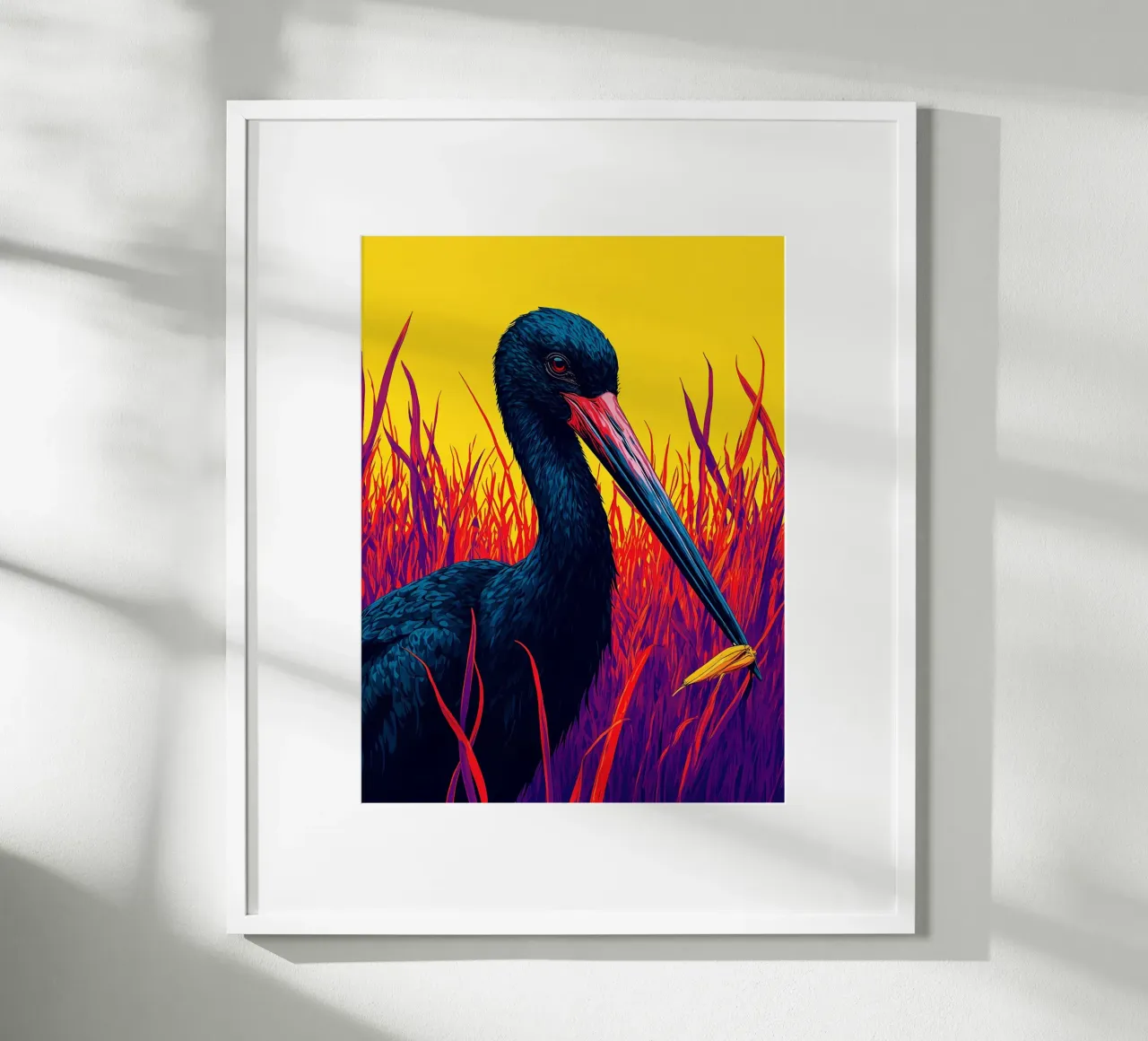 Cicogna nera - Pop Art poster con telaio in alluminio da ColorCrash Gallery