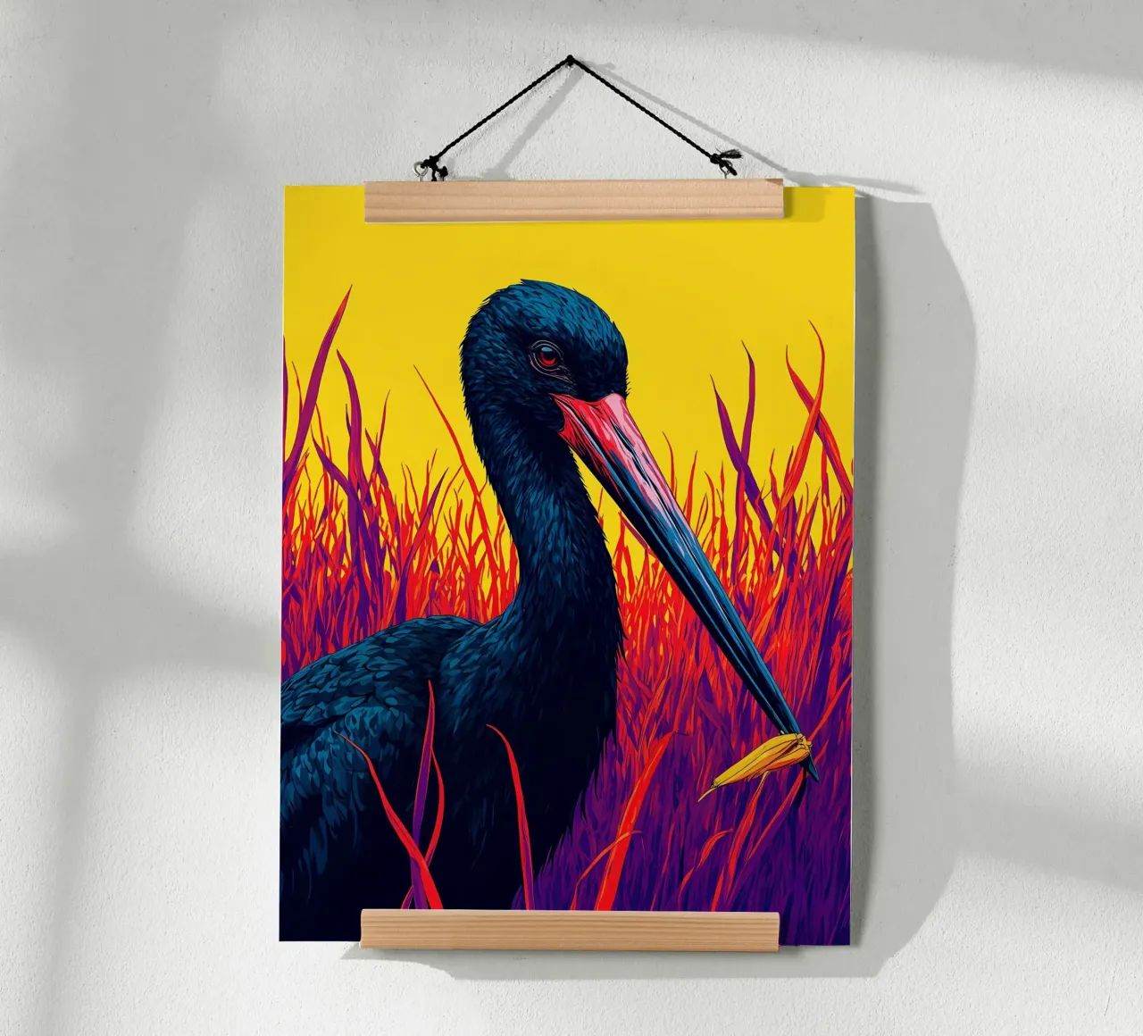 Cicogna nera - Pop Art poster con telaio in alluminio da ColorCrash Gallery