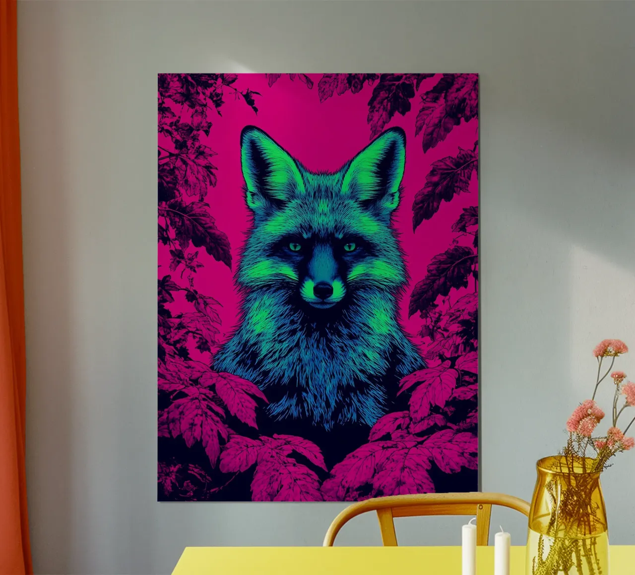 Ondergedoken vos - Pop Art poster met houten frame van ColorCrash Gallery
