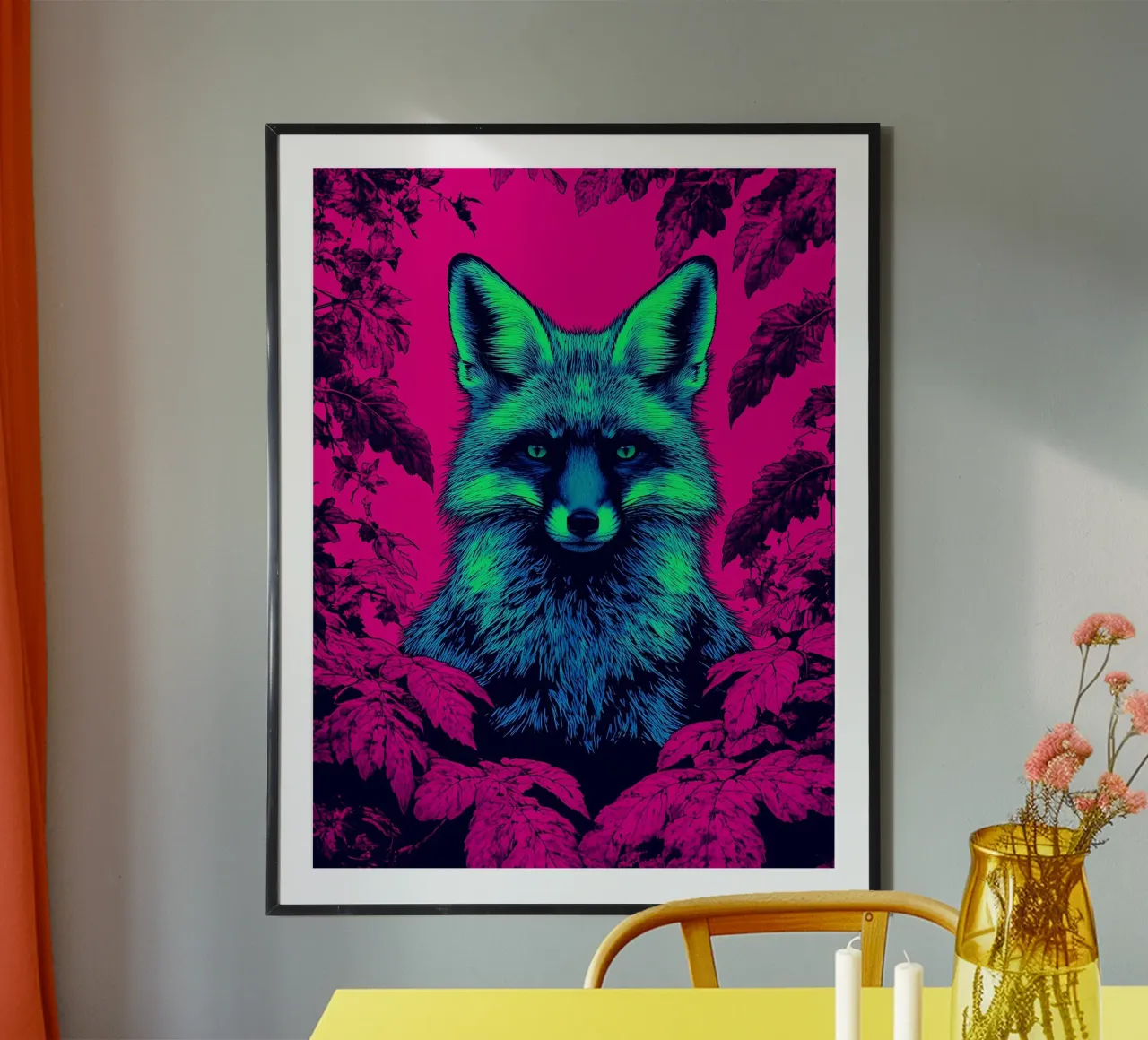 Ondergedoken vos - Pop Art poster met houten frame van ColorCrash Gallery