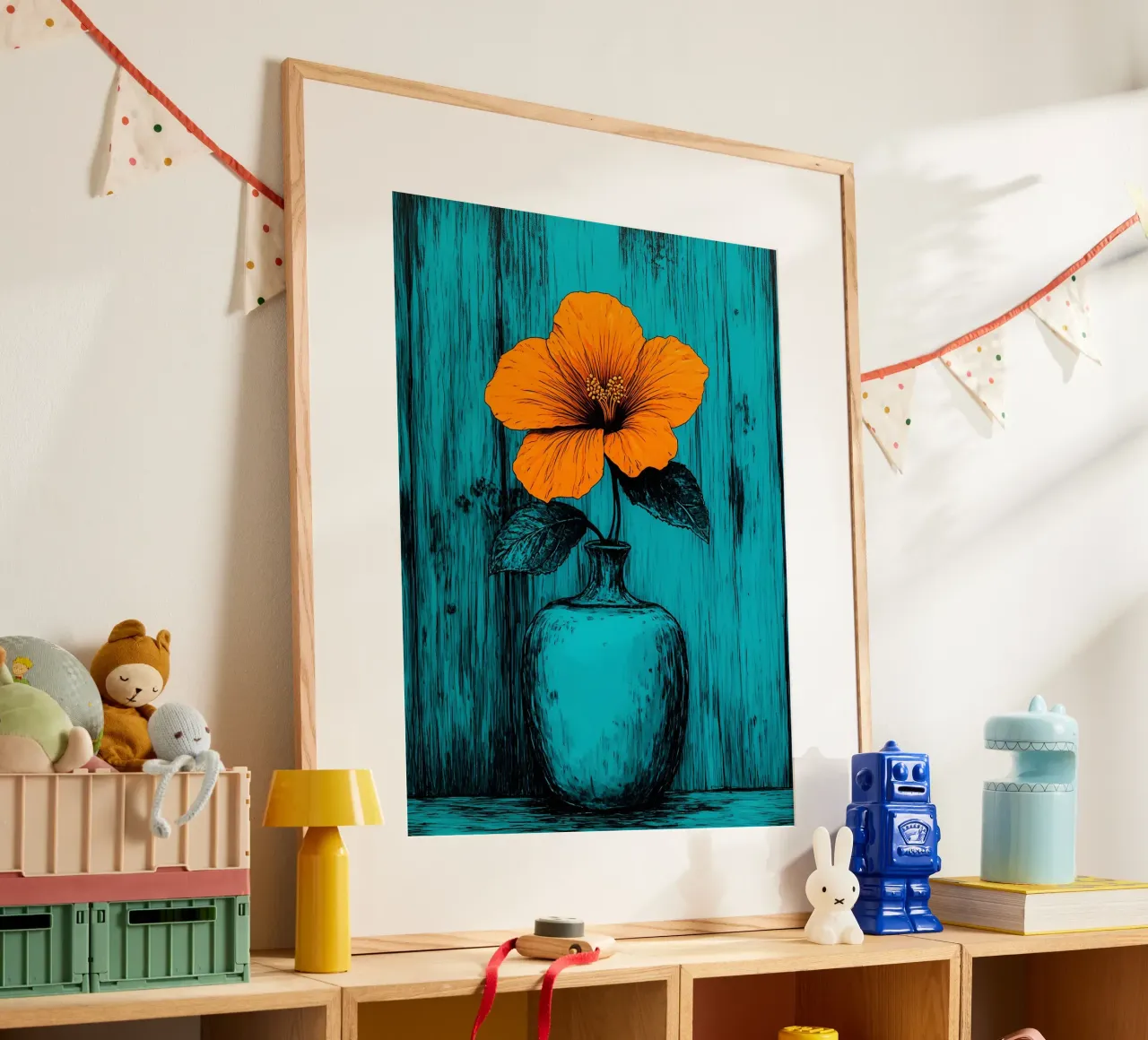 Vaso di fiori - Pop Art poster con telaio in legno da ColorCrash Gallery