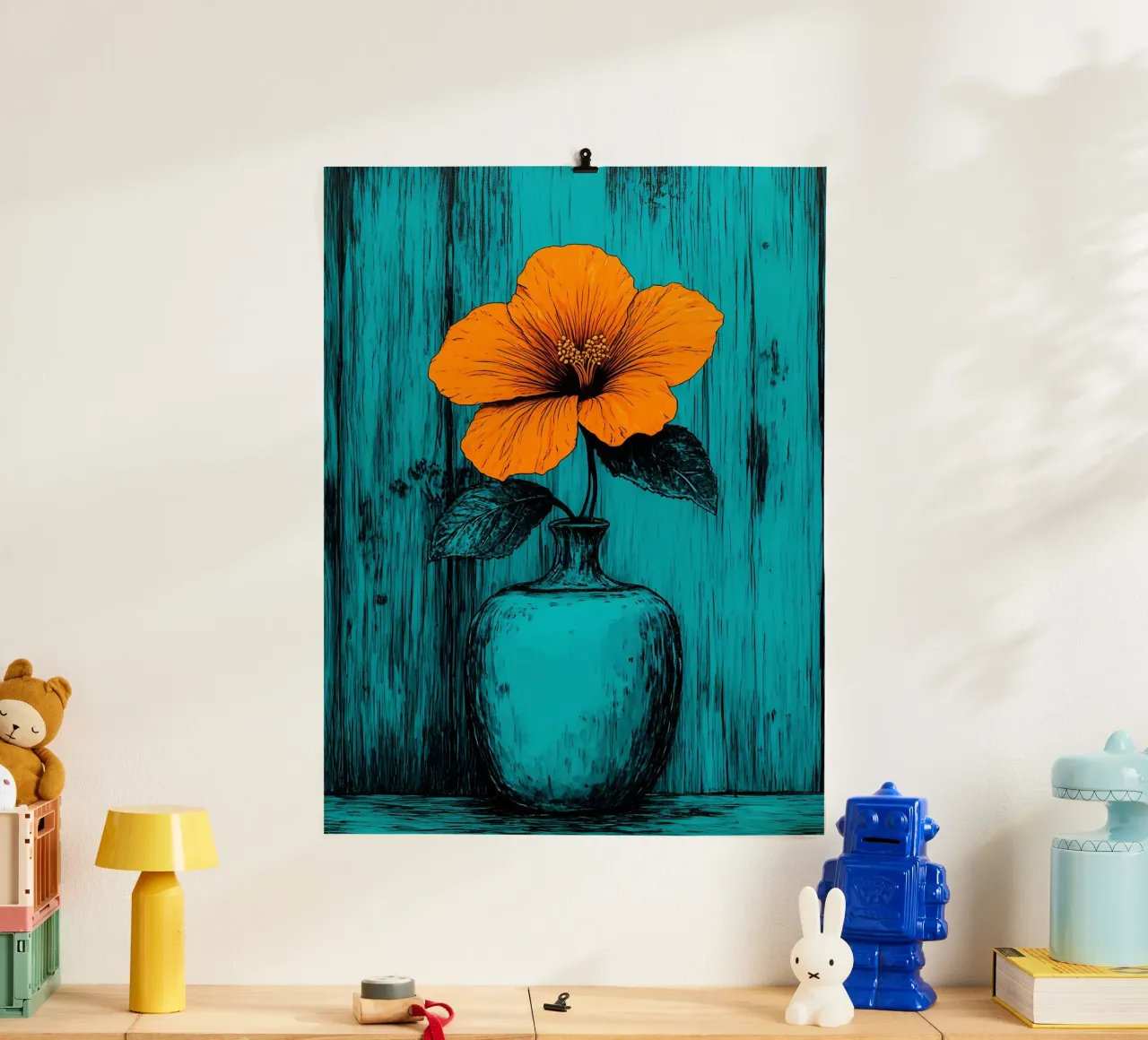 Vaso di fiori - Pop Art poster con telaio in legno da ColorCrash Gallery