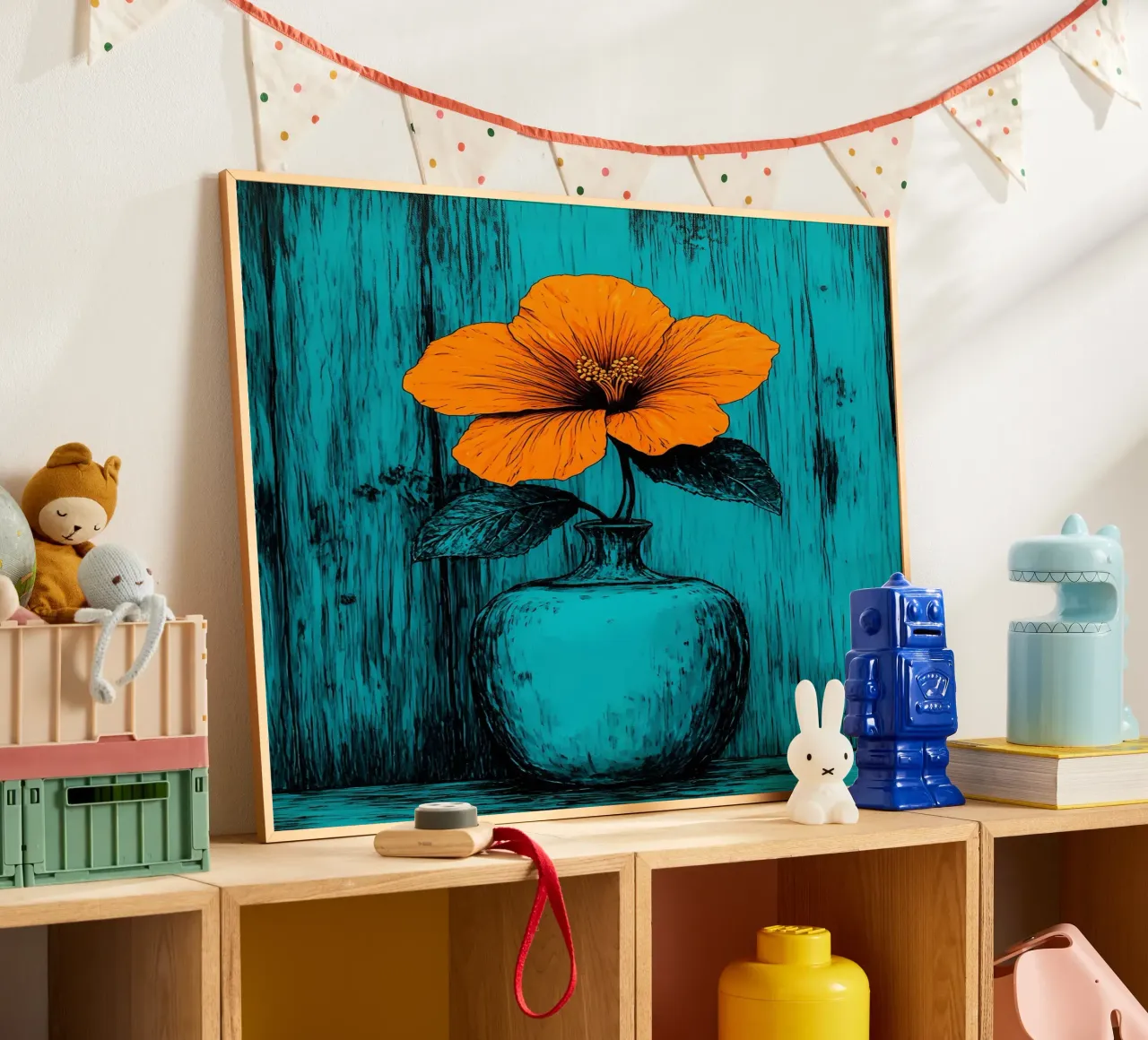 Vaso di fiori - Pop Art poster con telaio in legno da ColorCrash Gallery