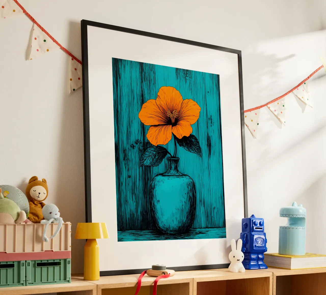 Vaso di fiori - Pop Art poster con telaio in legno da ColorCrash Gallery