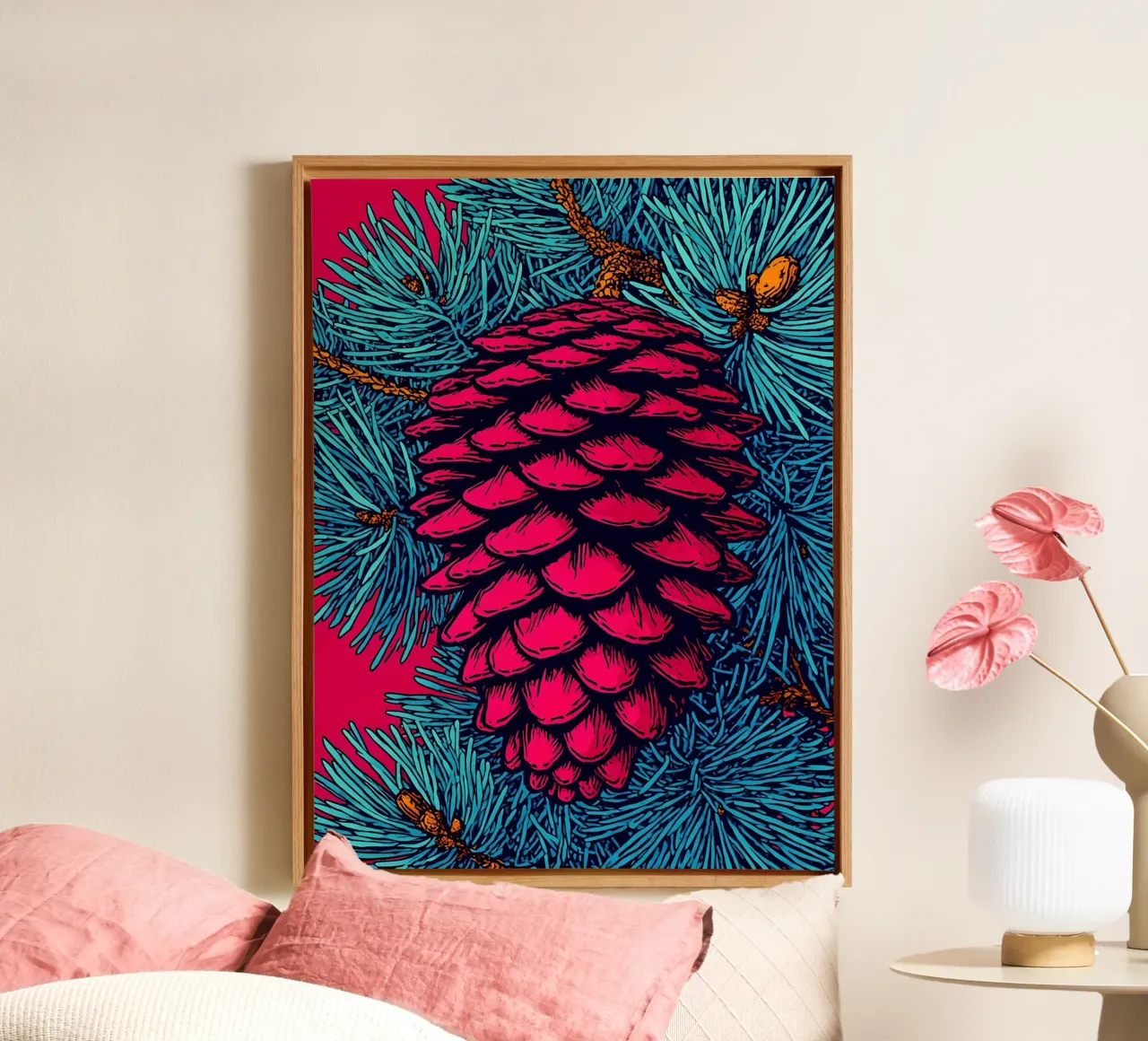 Pinecone - Pop Art canvas with Floater frame by ColorCrash Gallery