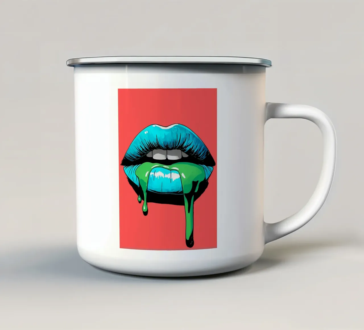 Labbra blu che gocciolano - Pop Art tazza in smalto da ColorCrash Gallery