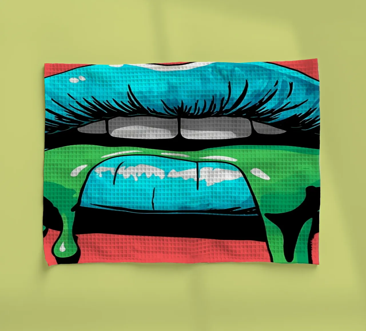 Blaue Lippen tropfen - Pop Art Geschirrtuch von ColorCrash Gallery