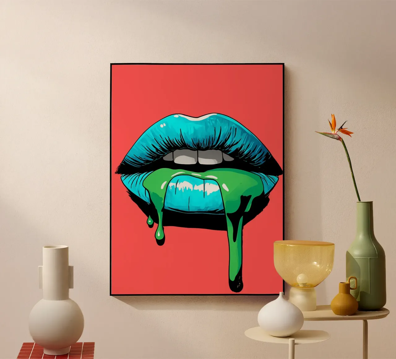 Goteo de labios azules - Pop Art metacrilato de ColorCrash Gallery