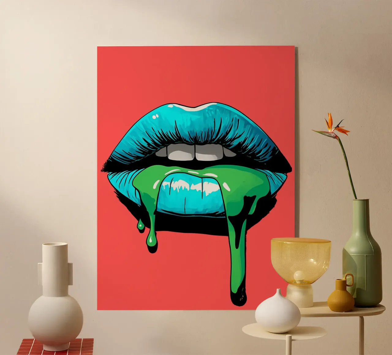 Goteo de labios azules - Pop Art metacrilato de ColorCrash Gallery