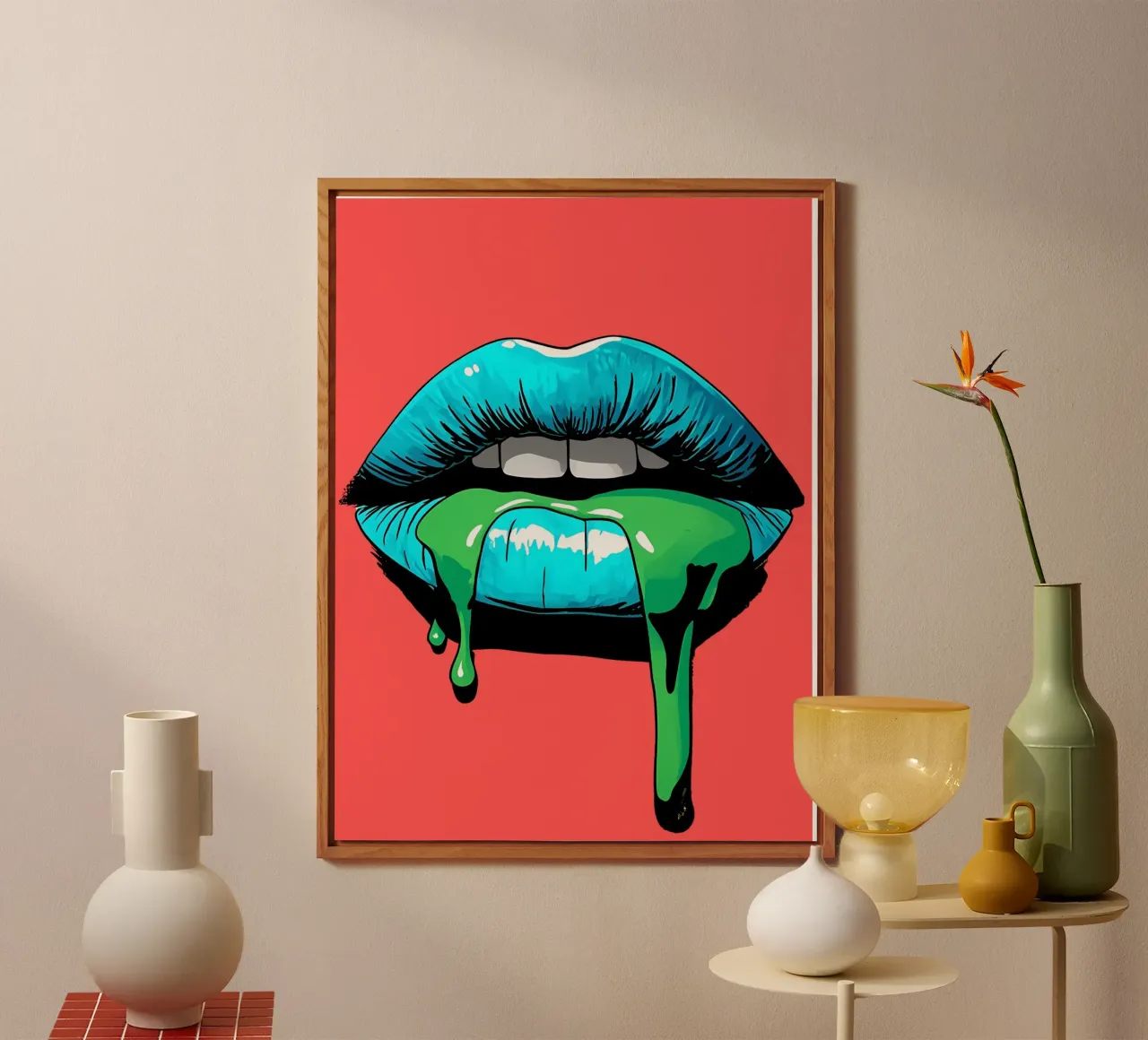 Blue Lips Dripping - Pop Art alu-dibond by ColorCrash Gallery
