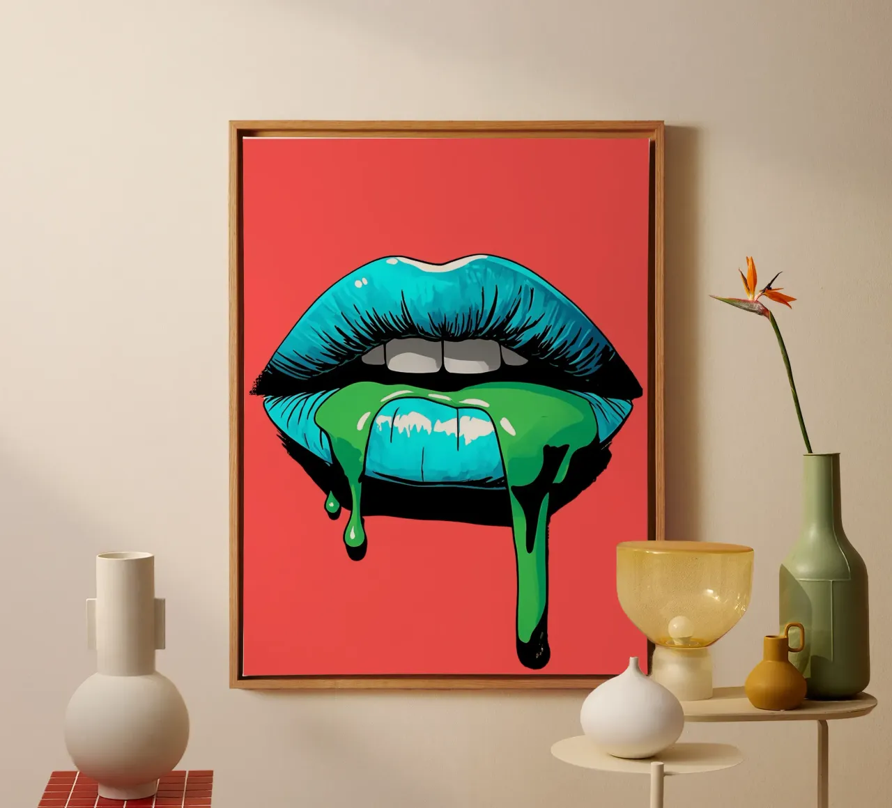 Lèvres bleues dégoulinantes - Pop Art toile de ColorCrash Gallery