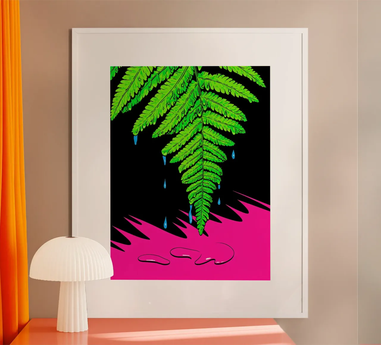 Foglia di felce che gocciola - Pop Art poster con telaio in legno da ColorCrash Gallery