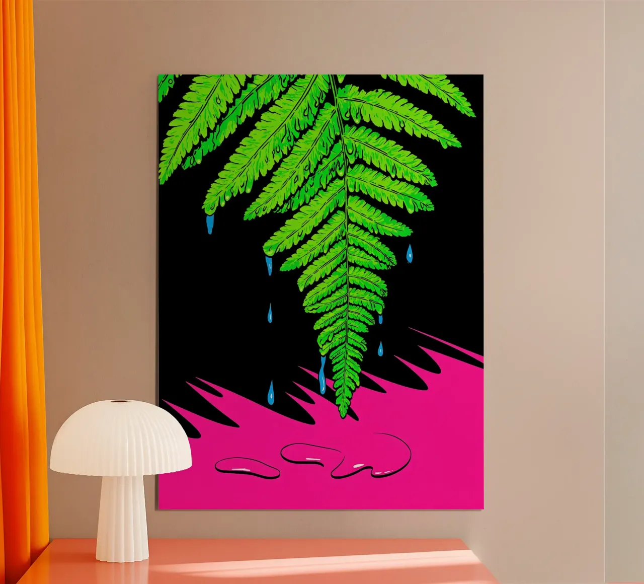 Foglia di felce che gocciola - Pop Art poster con telaio in legno da ColorCrash Gallery