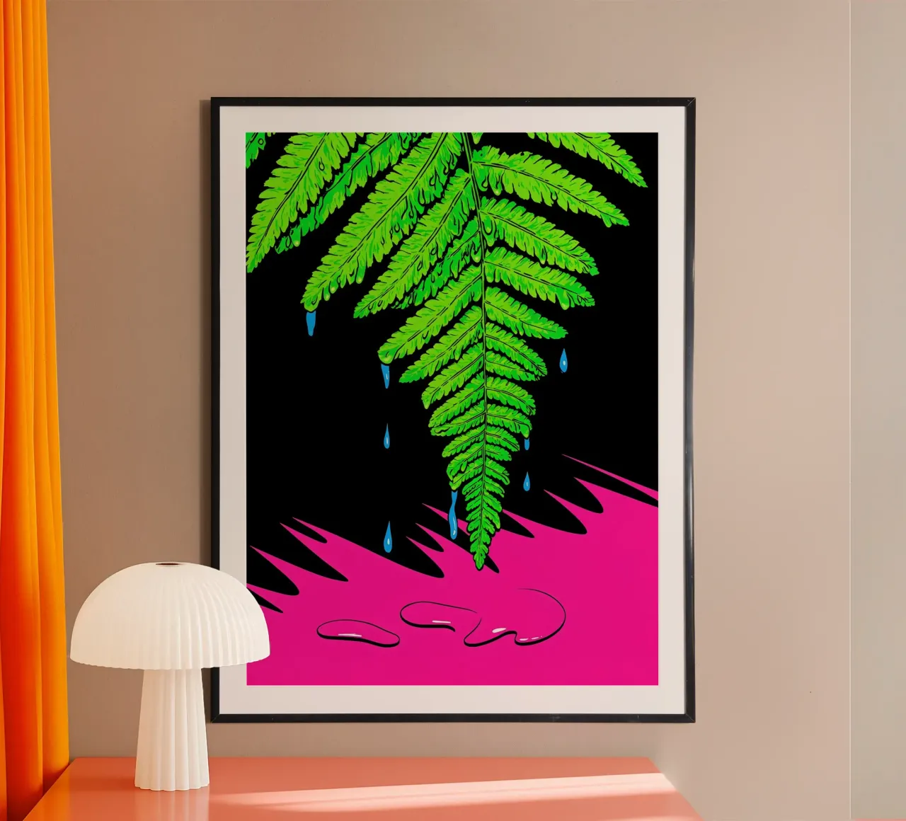 Foglia di felce che gocciola - Pop Art poster con telaio in legno da ColorCrash Gallery