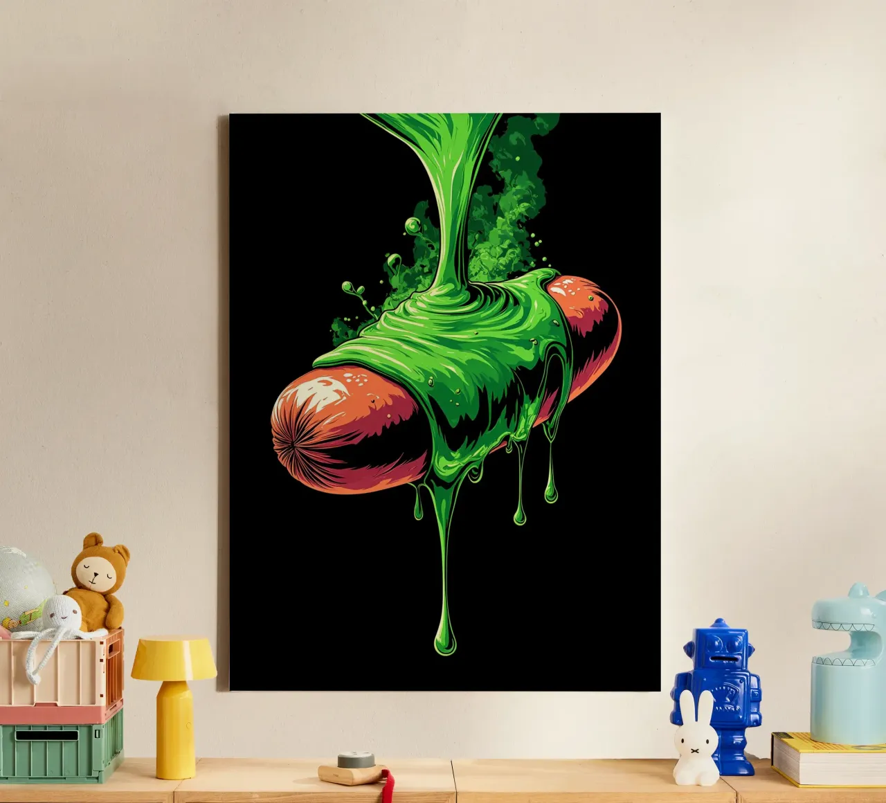 Druipende worst - Pop-art canvas met Baklijst van ColorCrash Gallery