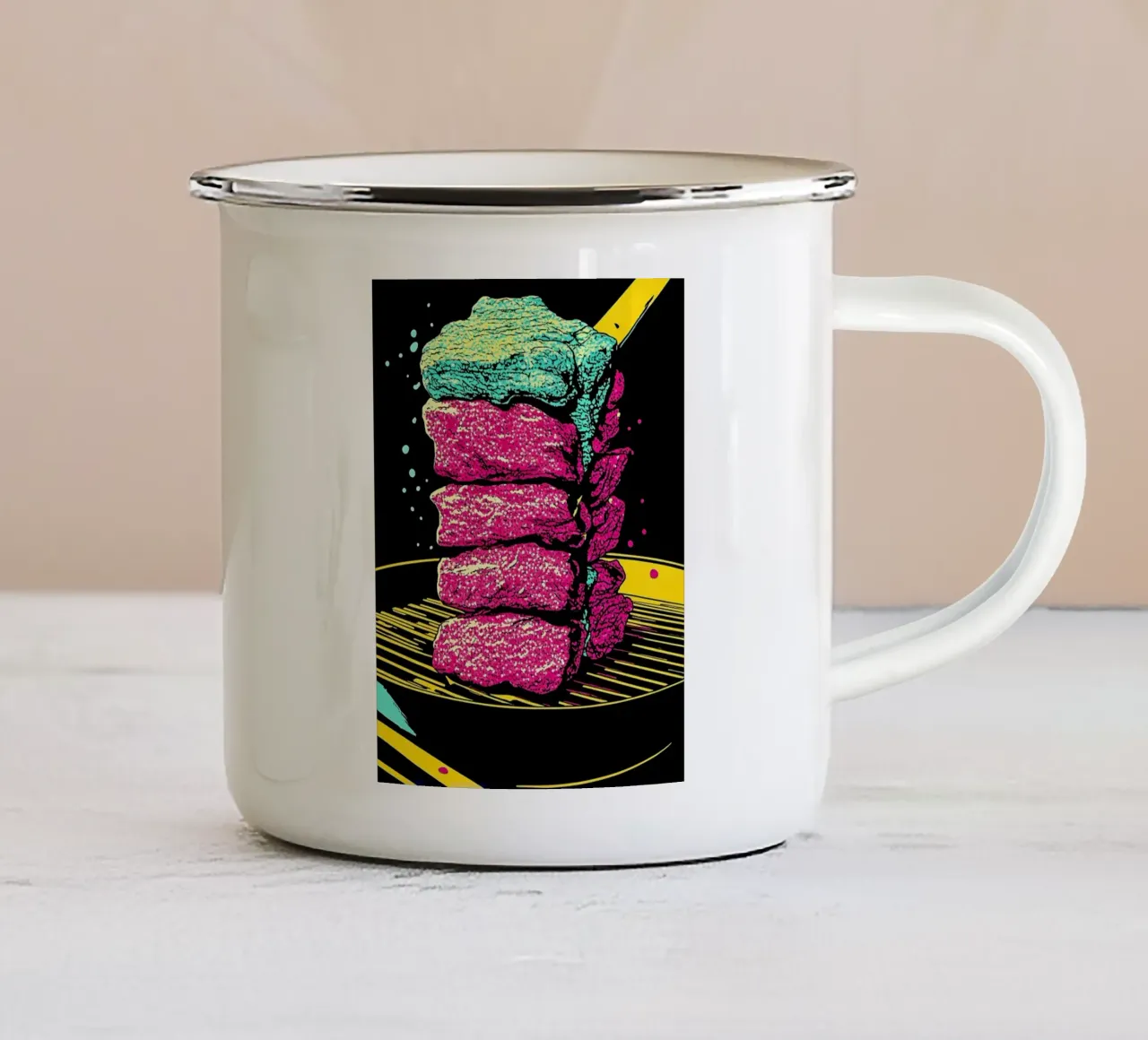 Gegrilde steak - Pop Art emaille mok van ColorCrash Gallery