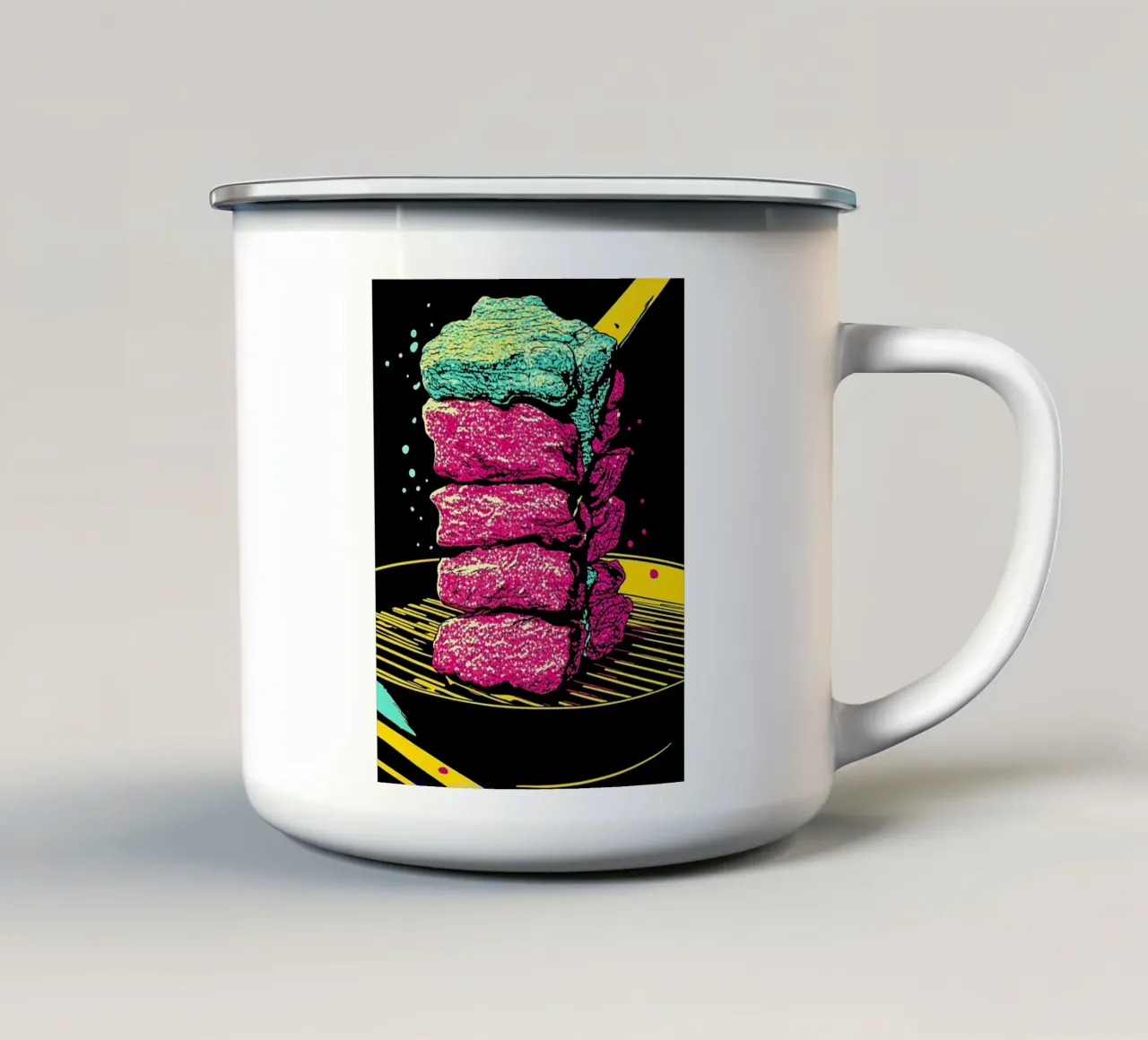 Gegrilde steak - Pop Art emaille mok van ColorCrash Gallery