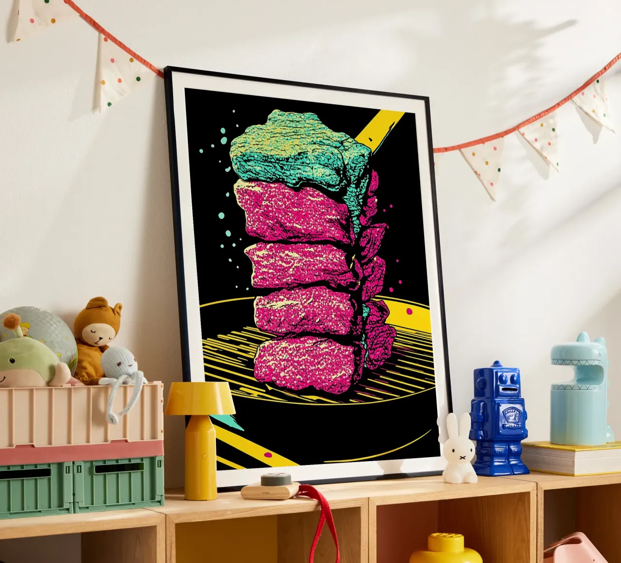 Bistecca alla griglia - Pop Art poster con telaio in alluminio da ColorCrash Gallery