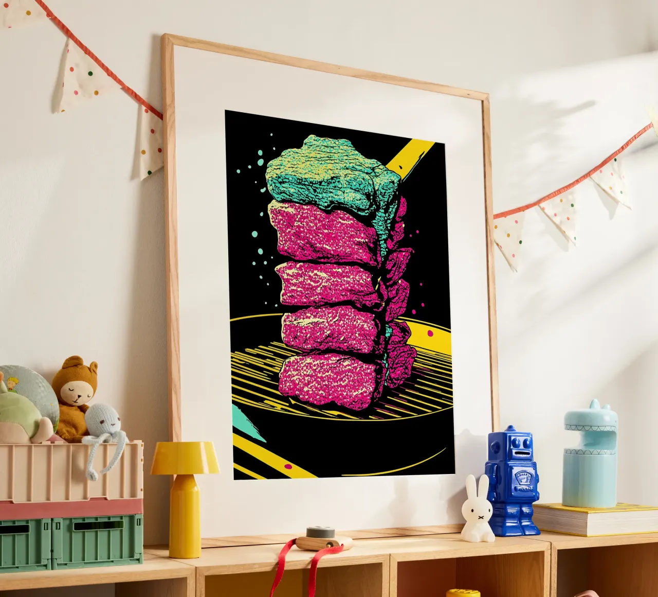 Bistecca alla griglia - Pop Art poster con telaio in alluminio da ColorCrash Gallery