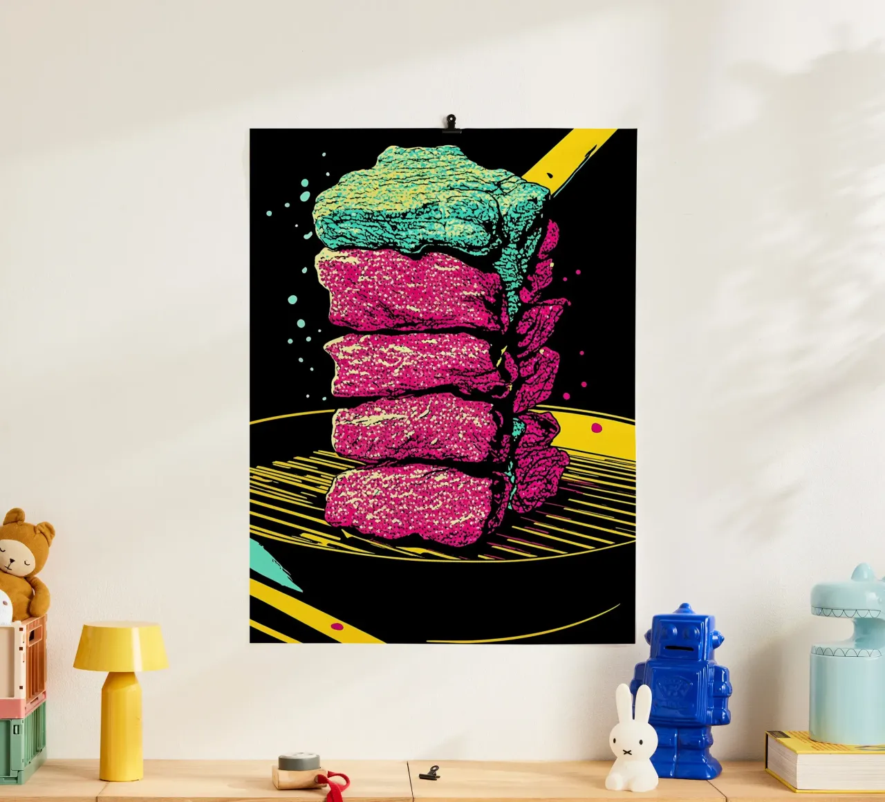 Bistecca alla griglia - Pop Art poster con telaio in alluminio da ColorCrash Gallery