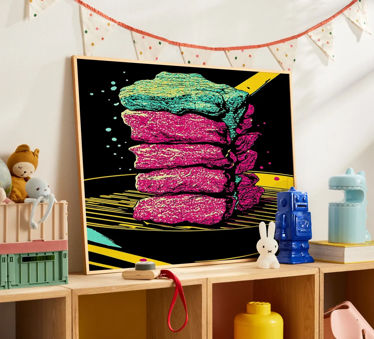 Bistecca alla griglia - Pop Art poster con telaio in alluminio da ColorCrash Gallery