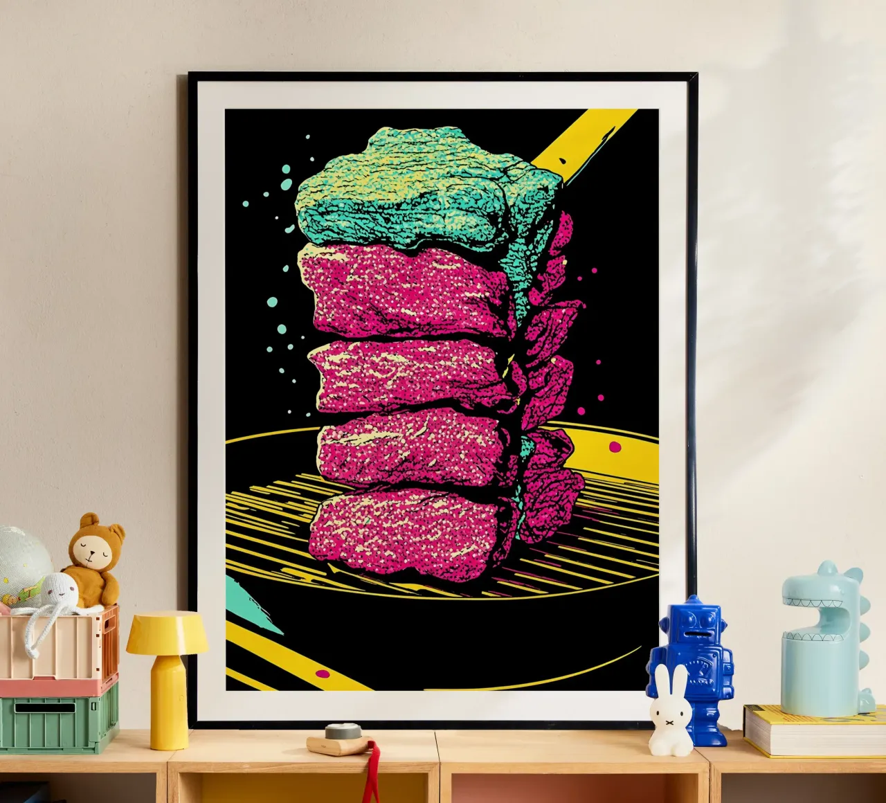 Bistecca alla griglia - Pop Art poster con telaio in alluminio da ColorCrash Gallery