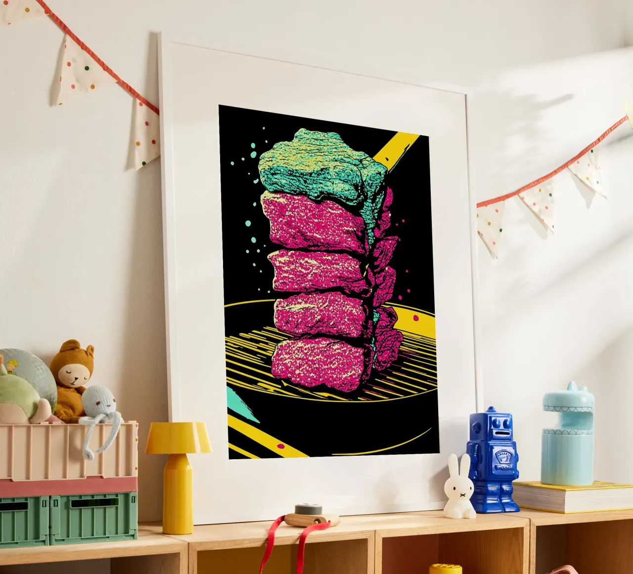 Bistecca alla griglia - Pop Art poster con telaio in alluminio da ColorCrash Gallery