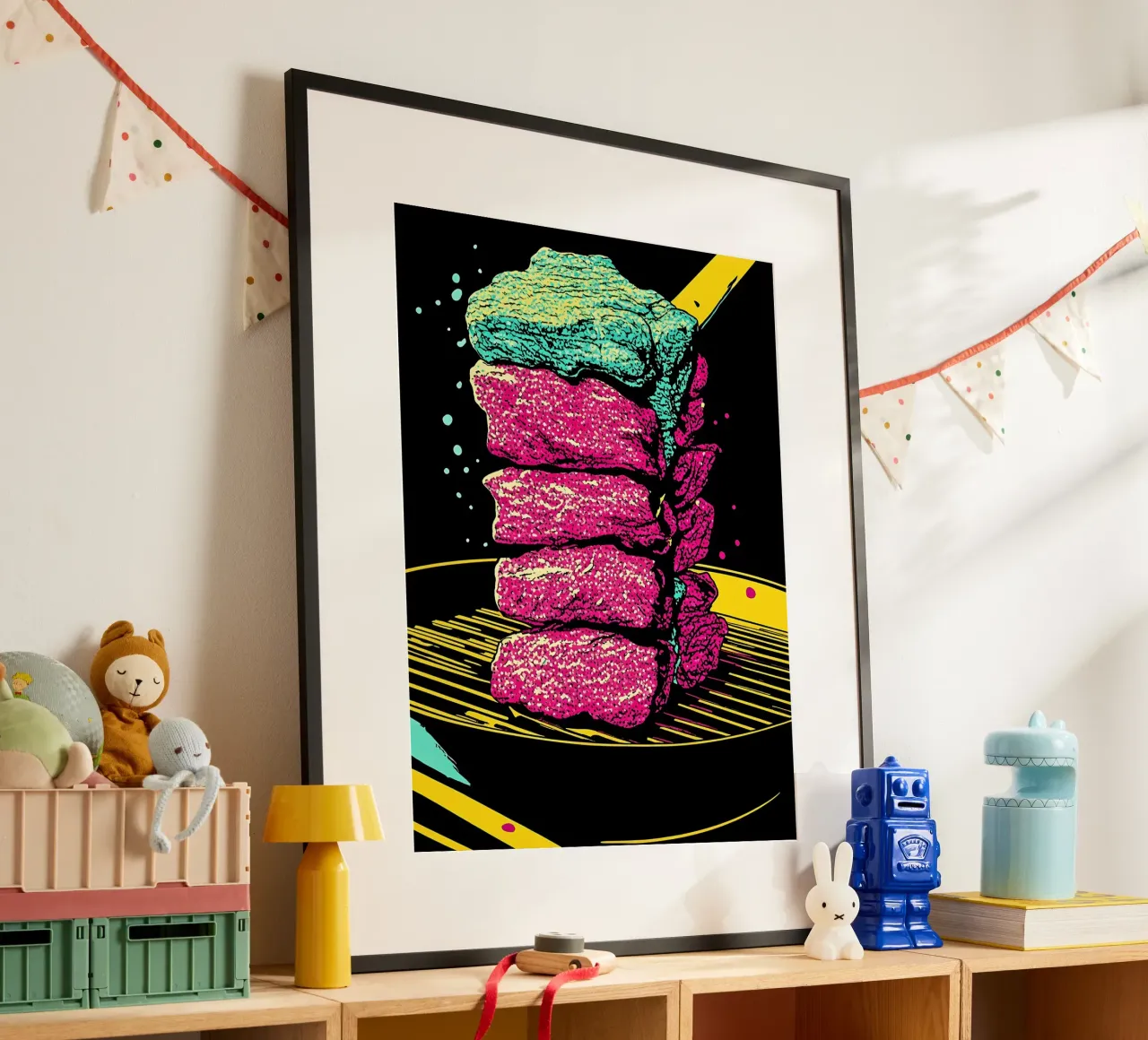 Bistecca alla griglia - Pop Art poster con telaio in alluminio da ColorCrash Gallery