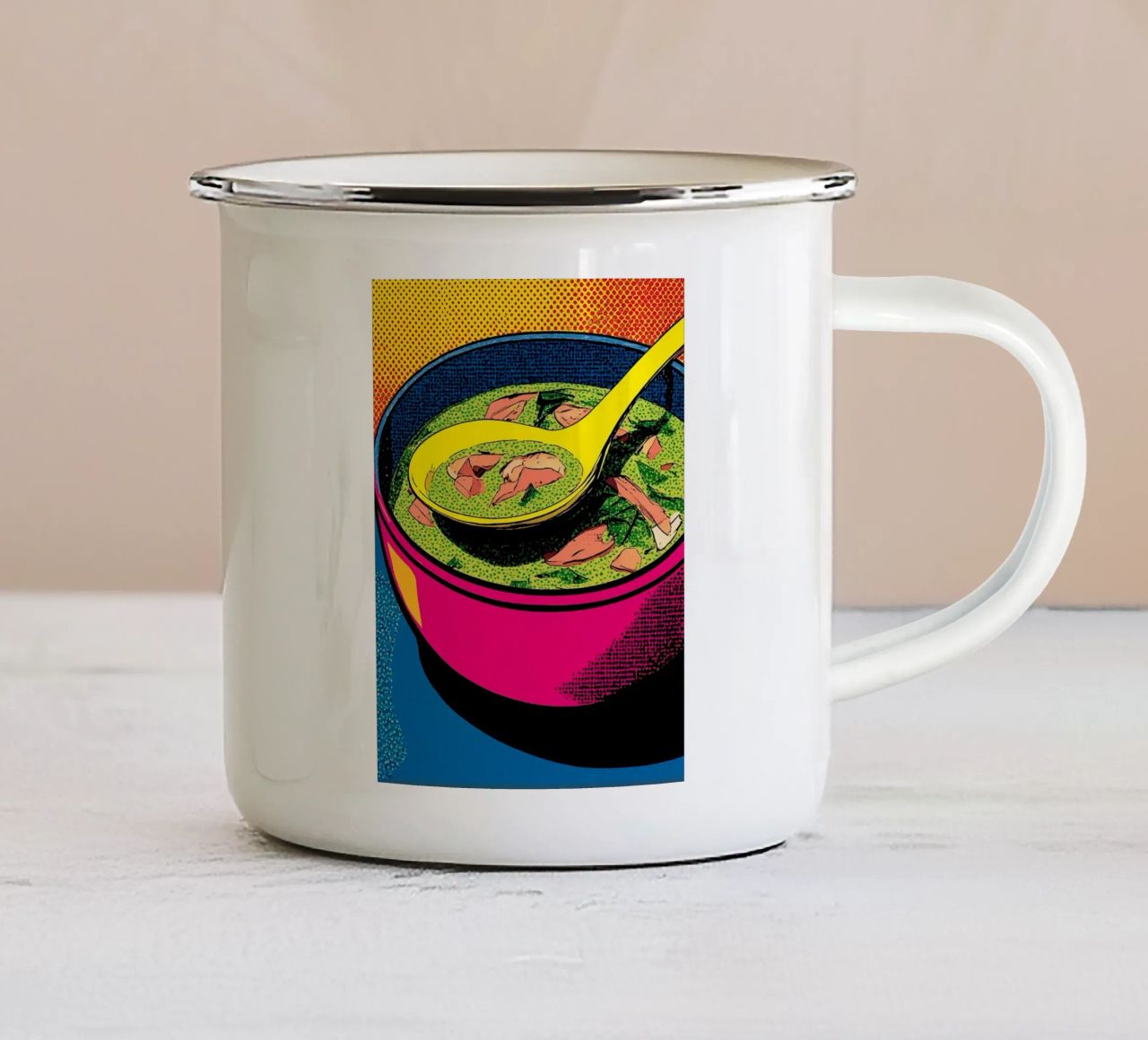 Zuppiera - Pop Art tazza in smalto da ColorCrash Gallery