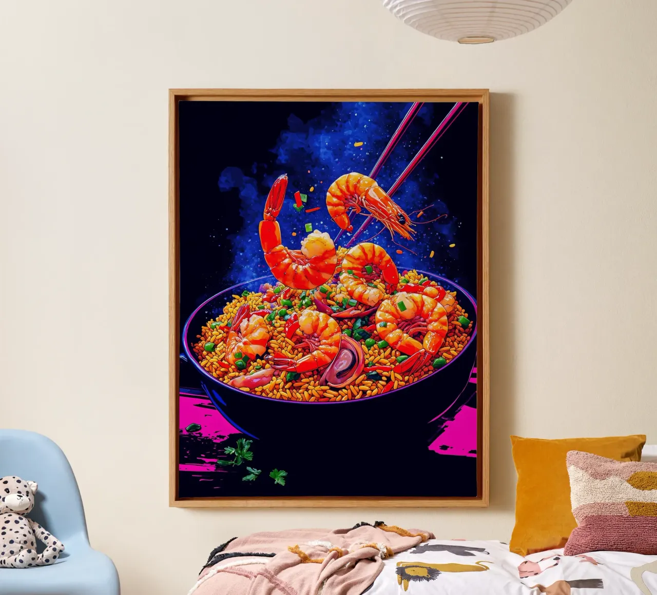 Riso fritto ai gamberetti - Pop Art tela con Cornice a cassetta da ColorCrash Gallery